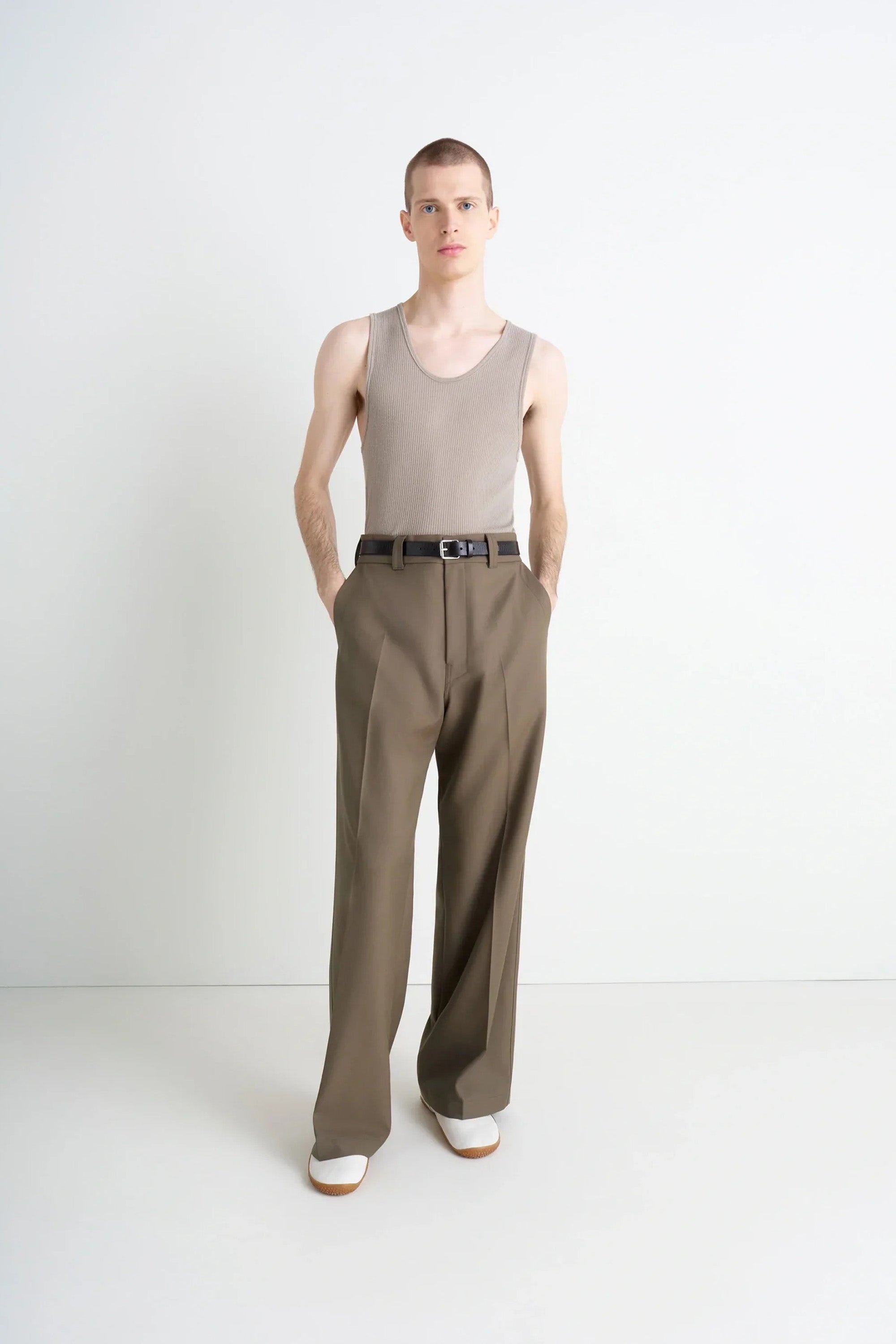 Straight Tailored Pants Taupe Melange