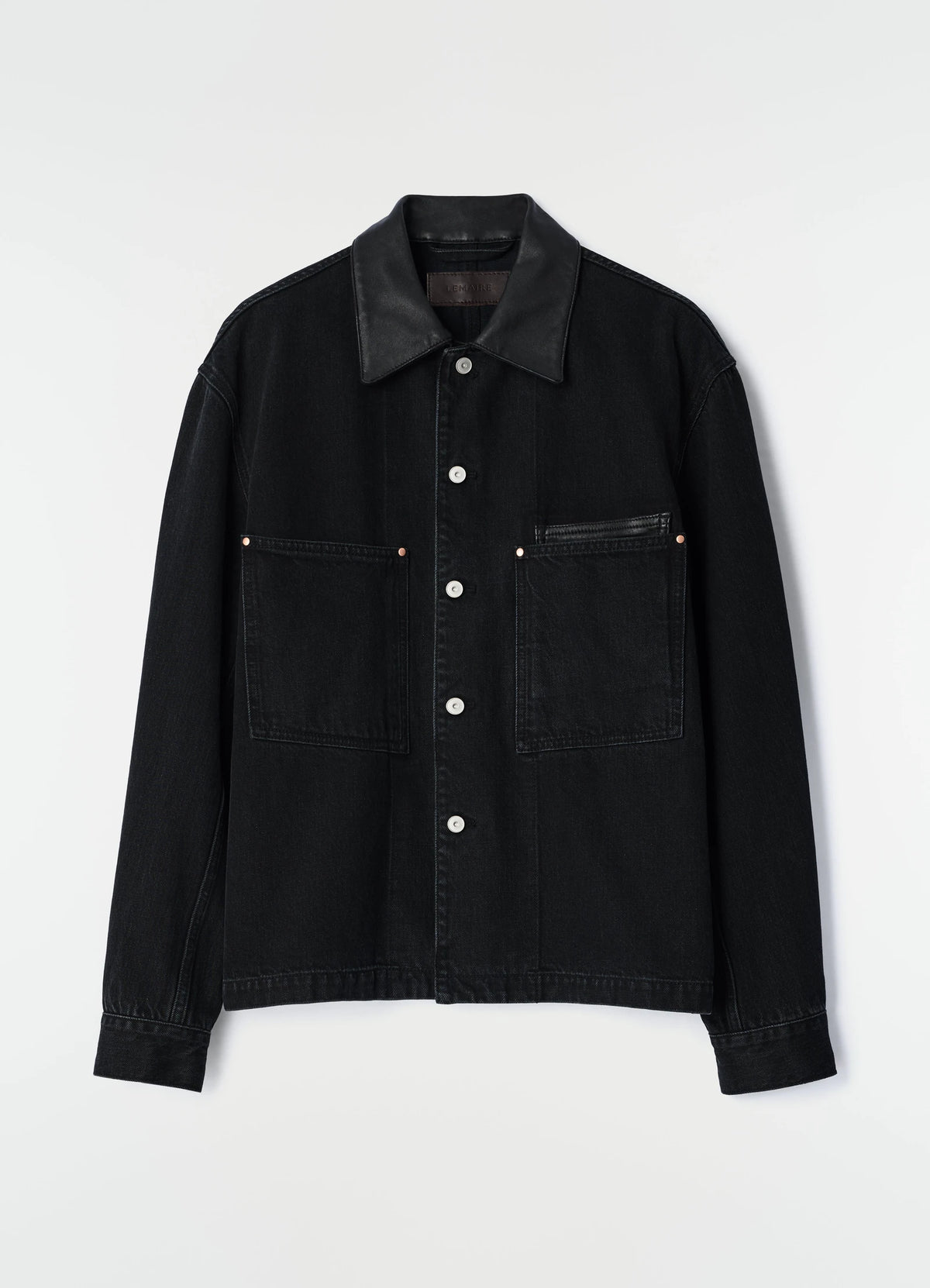 Workwear Overshirt With Leather Collar Black_6