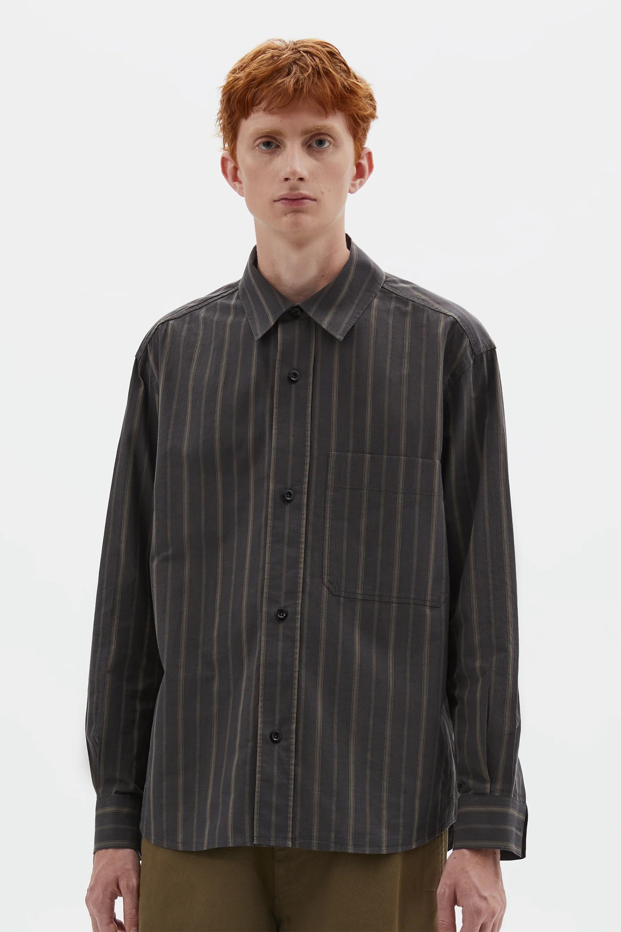 Basic Shirt Bold Stripe Cotton Off Black/ Khaki