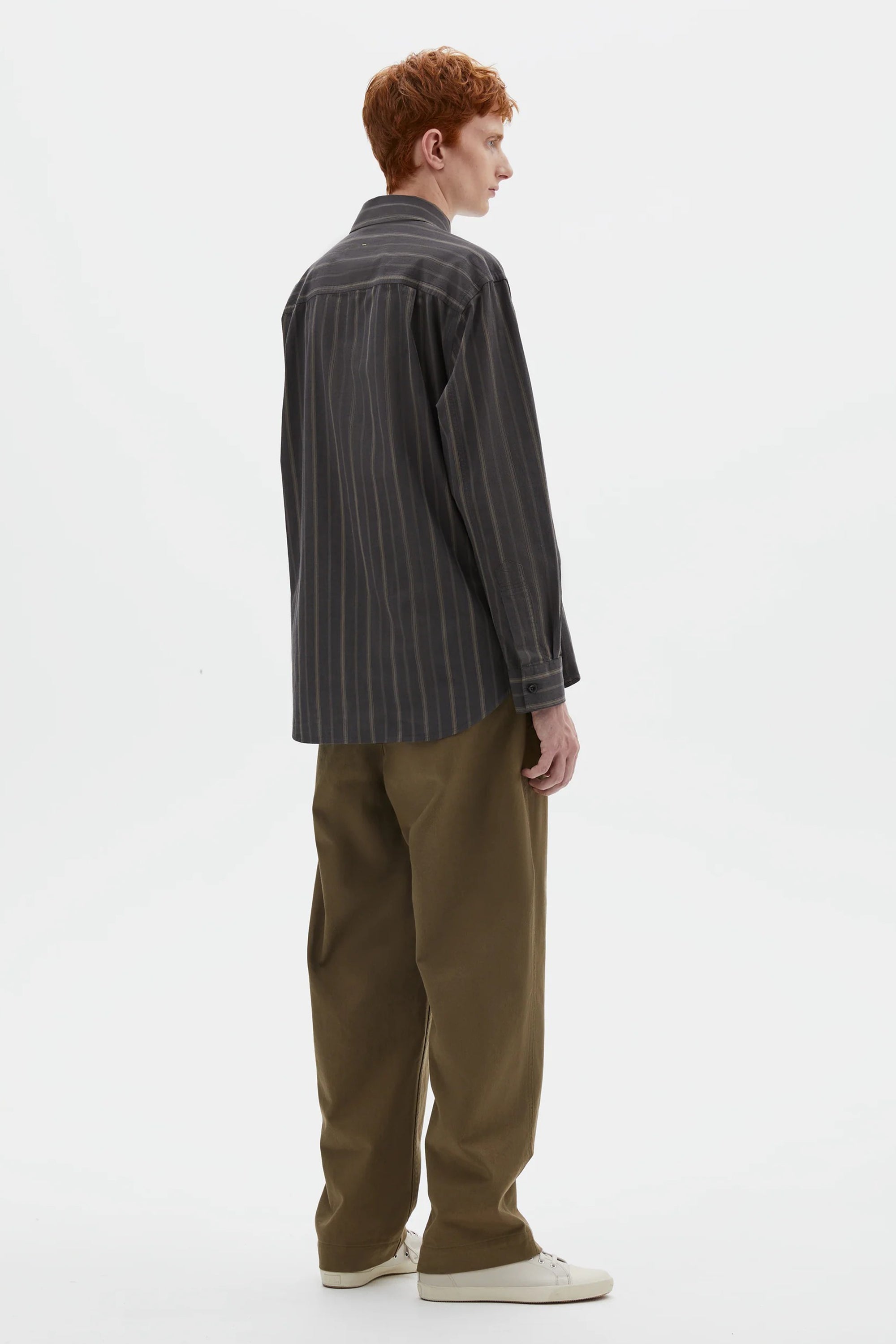 Basic Shirt Bold Stripe Cotton Off Black/ Khaki