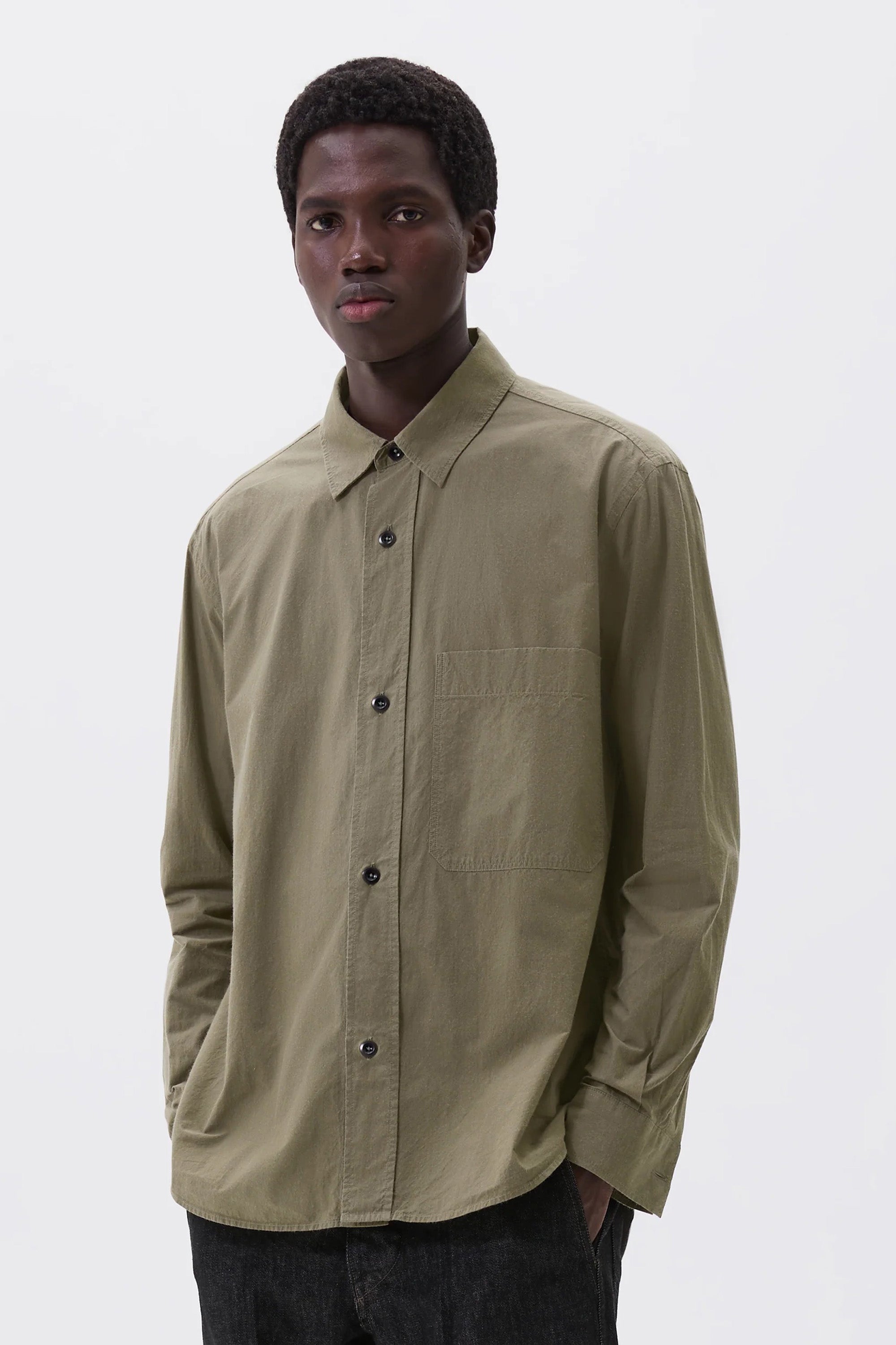Basic Shirt Brushed Cotton Chambray Khaki Green_1