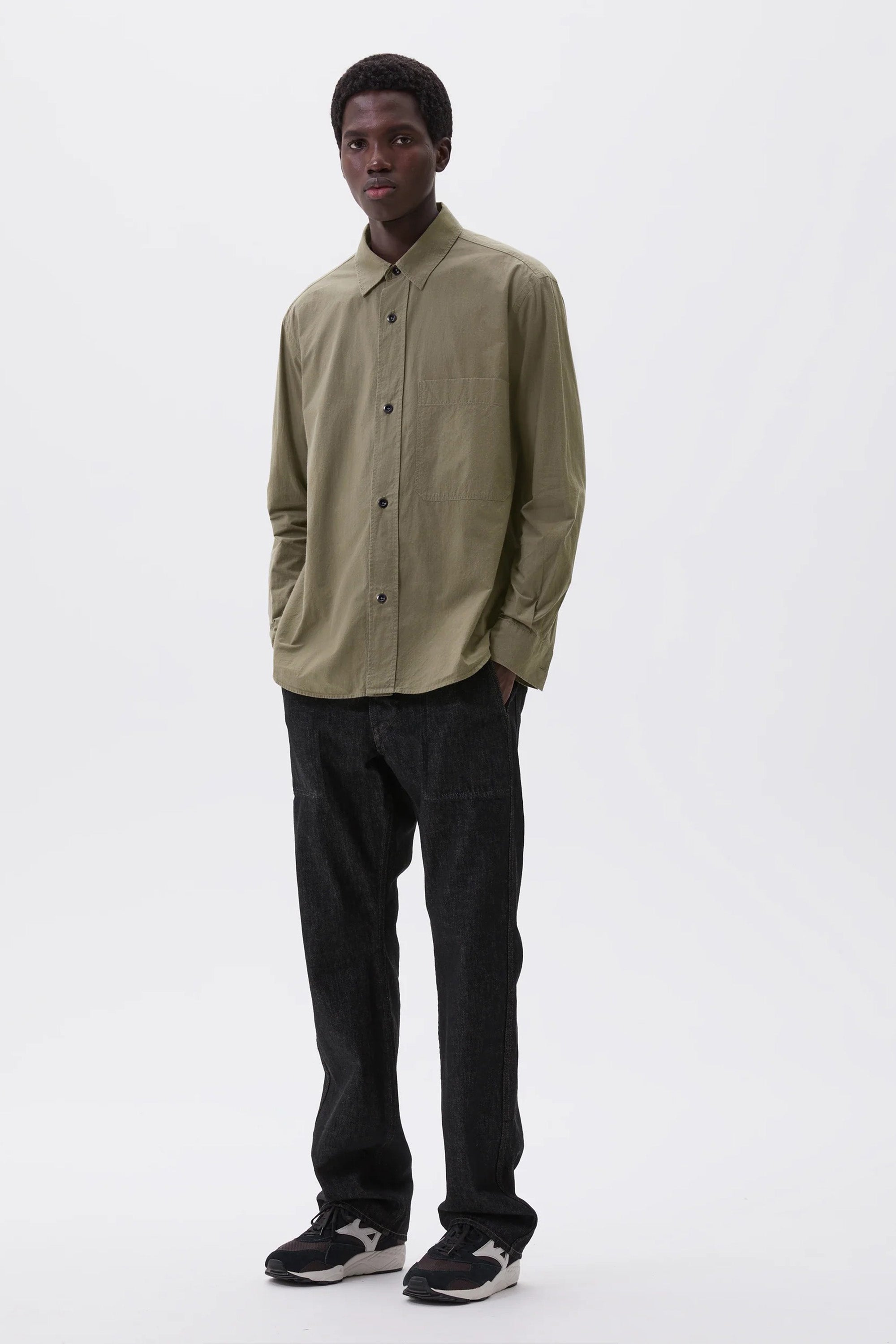 Basic Shirt Brushed Cotton Chambray Khaki Green_2