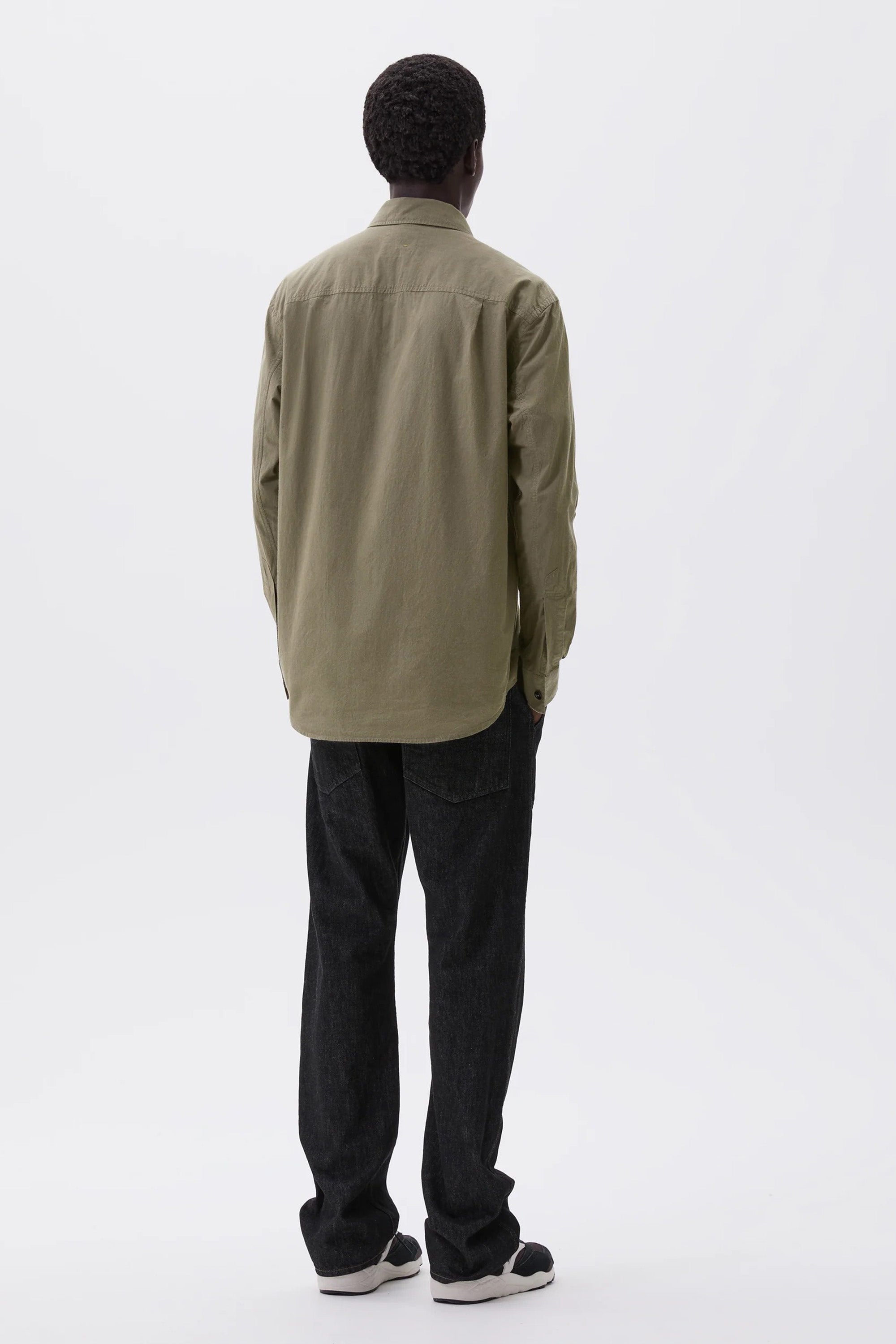 Basic Shirt Brushed Cotton Chambray Khaki Green_3