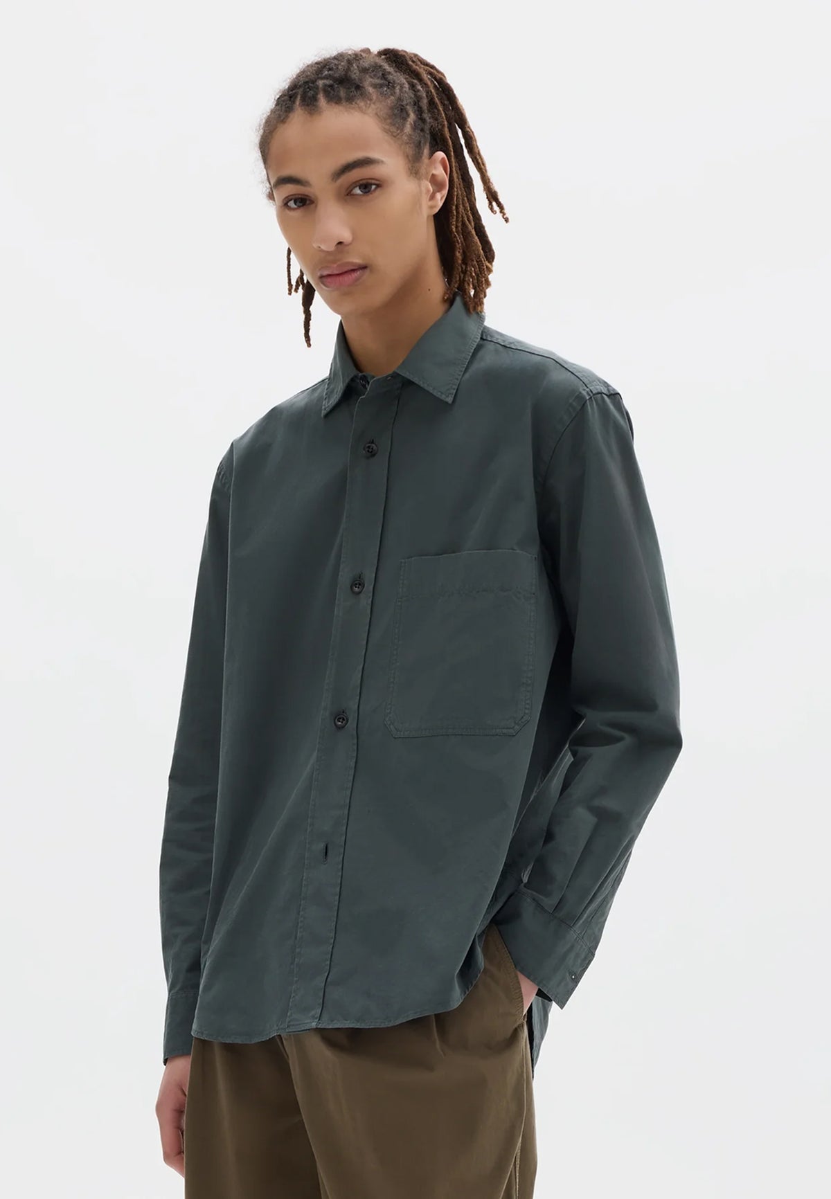 Basic Shirt Sanded Cotton Poplin Storm