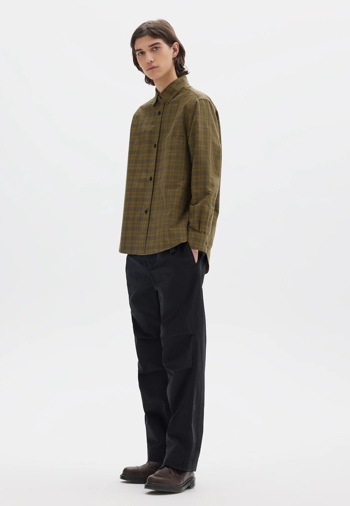 Basic Shirt Tonal Cotton Check Khaki/ Cumin_2