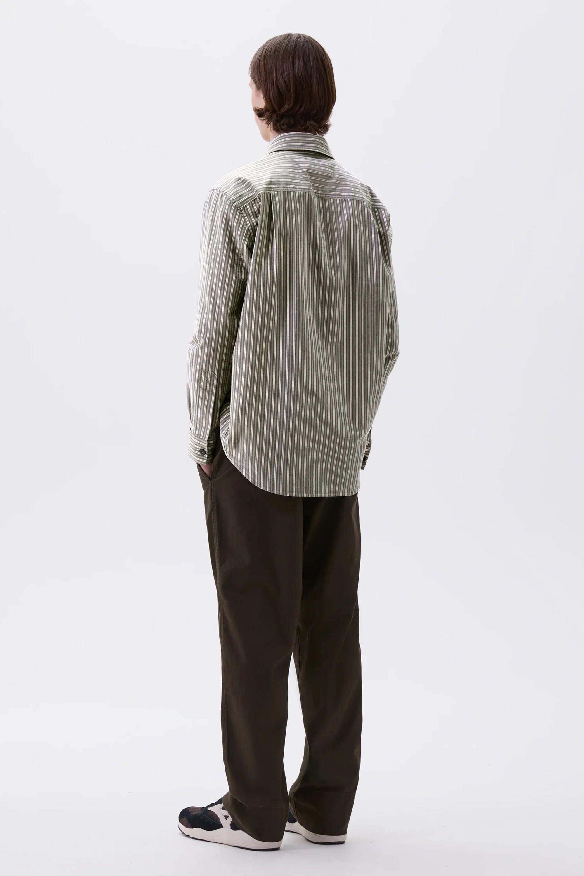 Basic Shirt Two Tone Cotton Stripe Forest/ Grey/ Off White