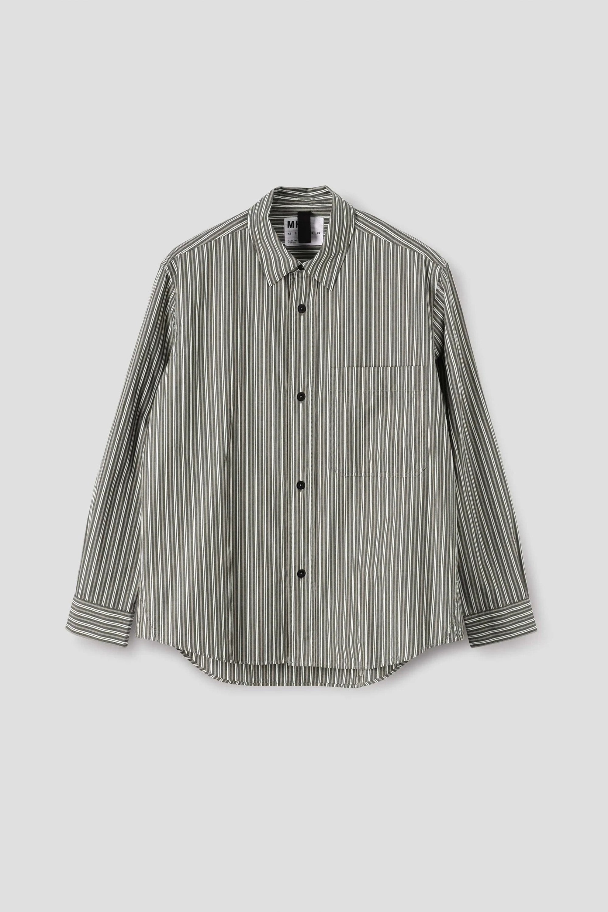Basic Shirt Two Tone Cotton Stripe Forest/ Grey/ Off White_4