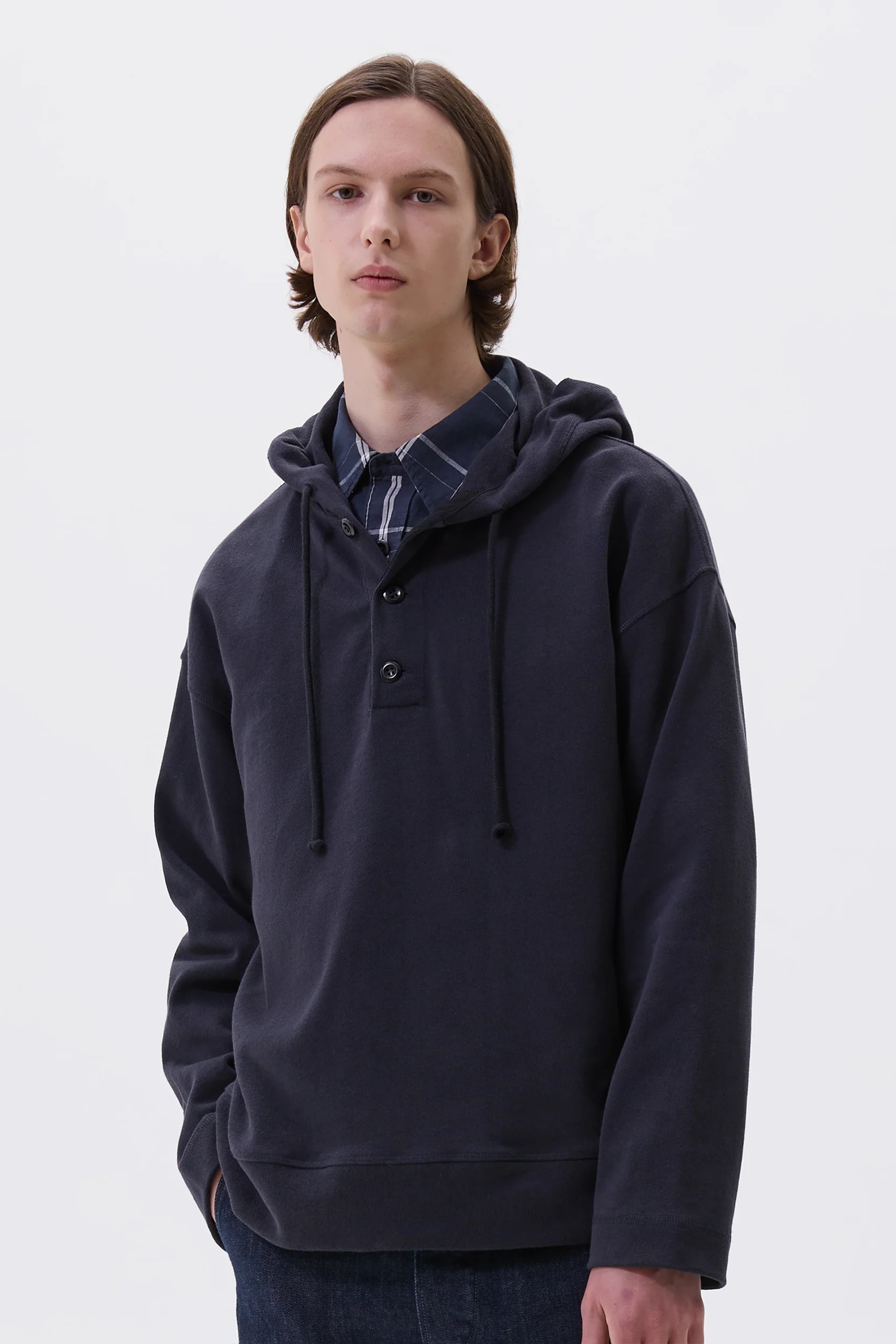 Button Hoodie Open End Jersey Ink