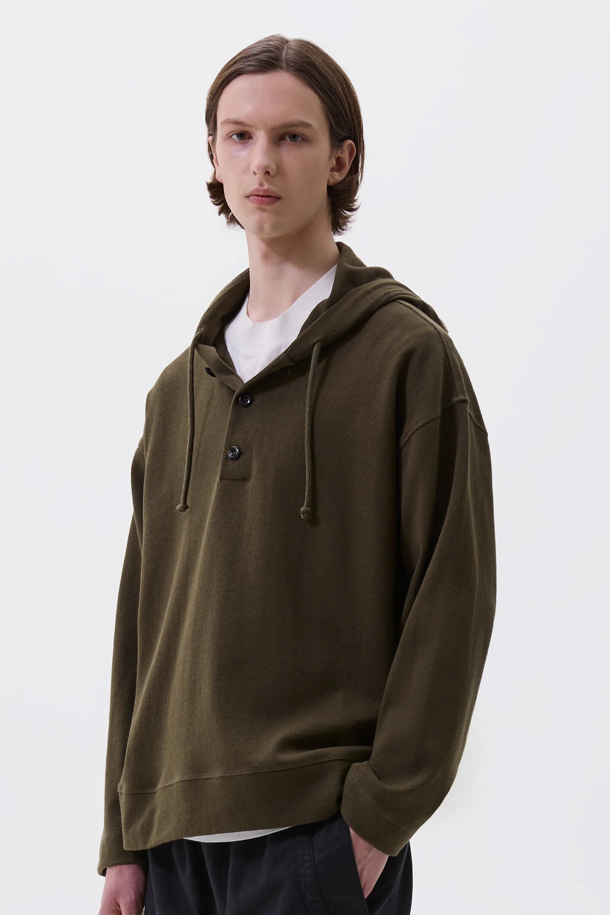 Button Hoodie Open End Jersey Seaweed_1
