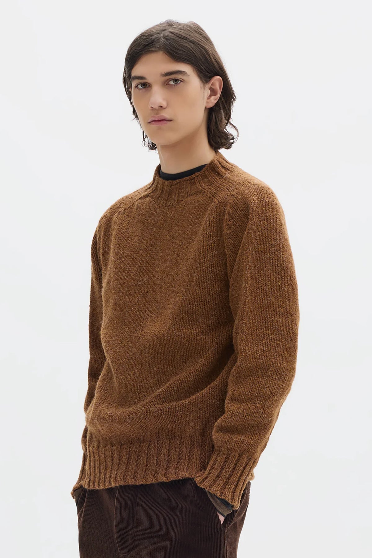 Chunky Seemless Crew Neck Ristic Wool Cinnamon