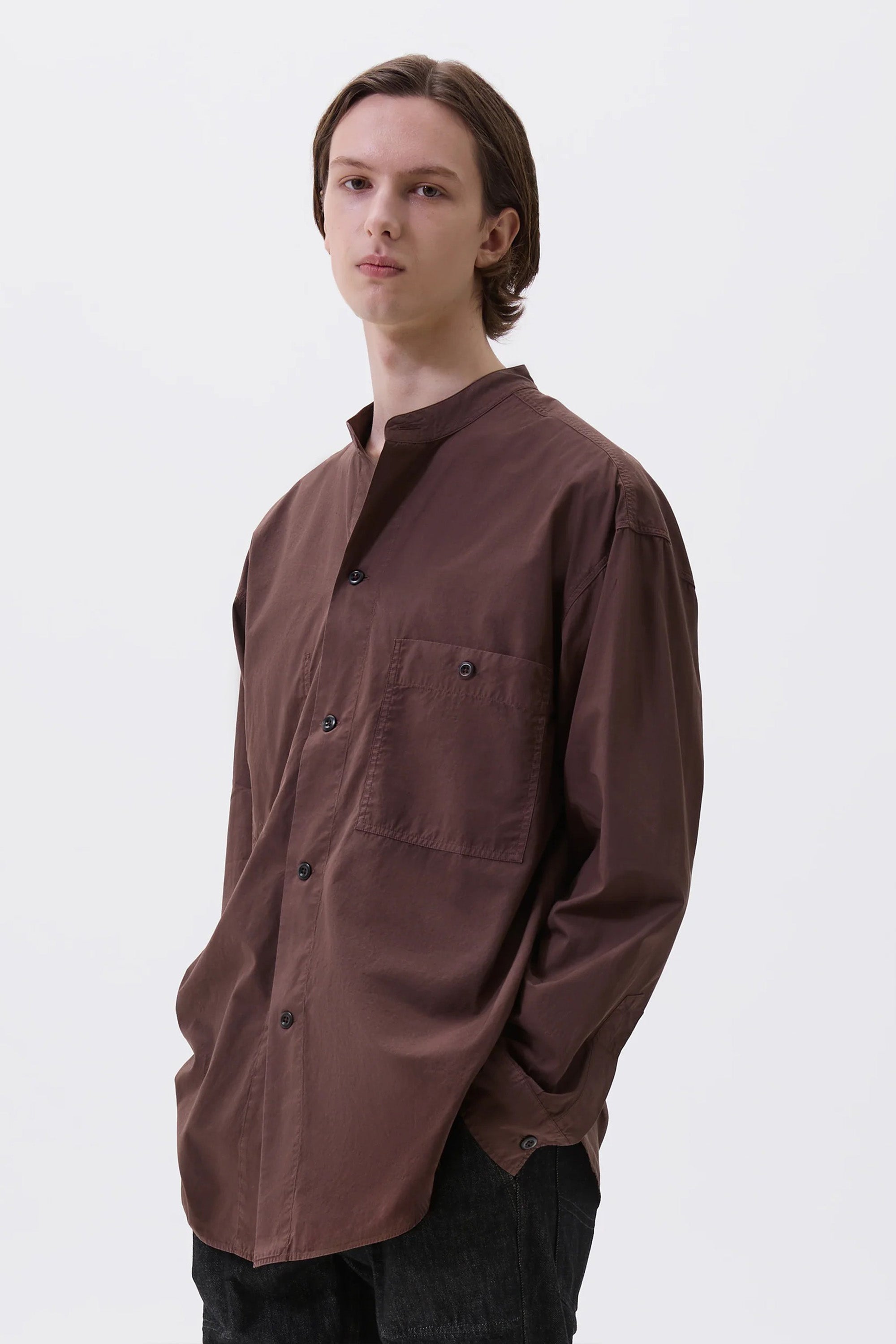Collarless Shirt Compact Cotton Poplin Grape_1