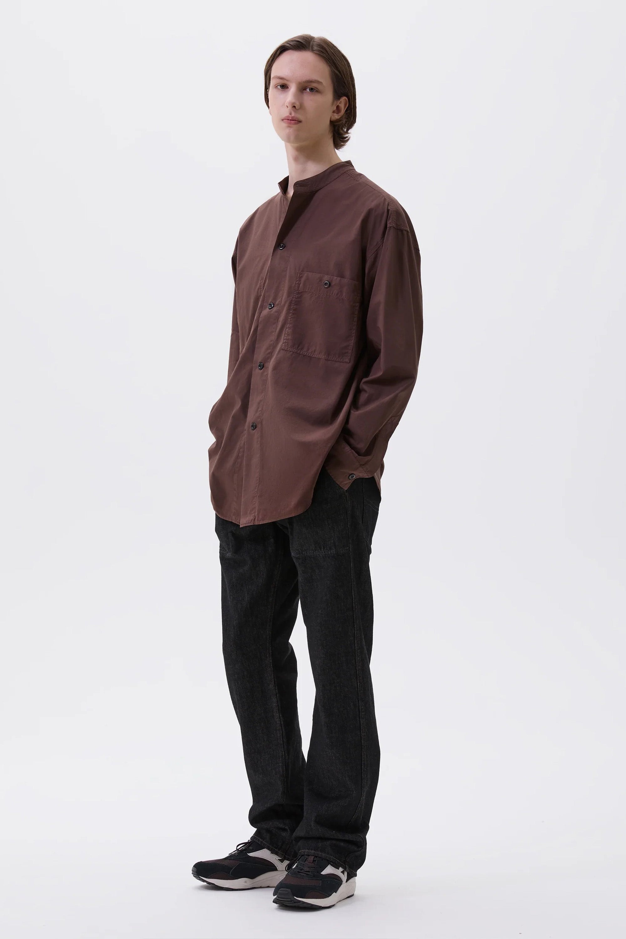 Collarless Shirt Compact Cotton Poplin Grape