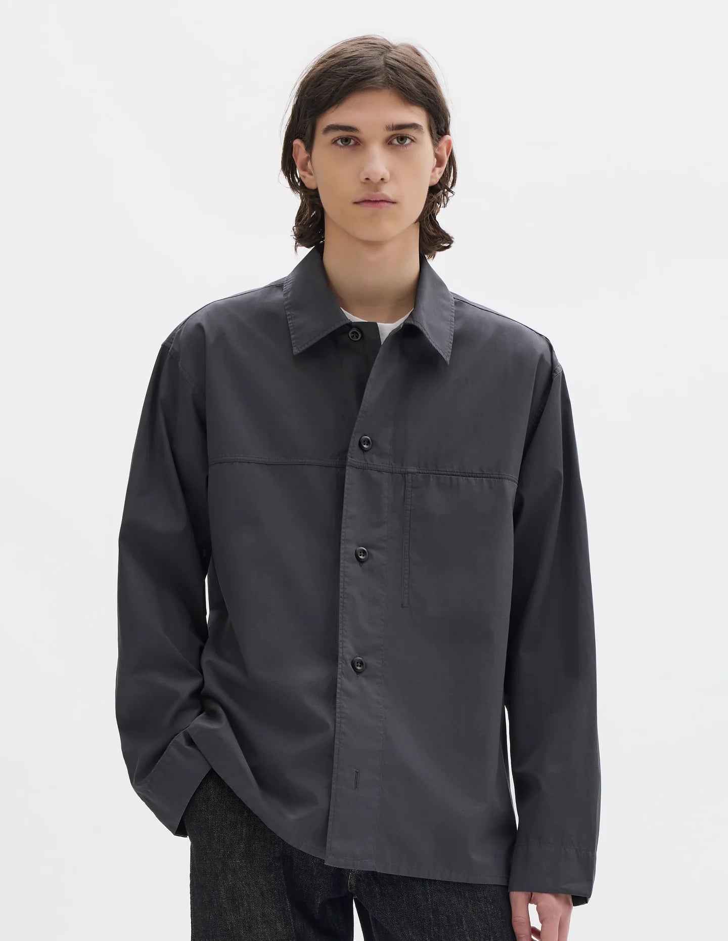 Front Yoke Shirt Compact Cotton Poplin Asphalt