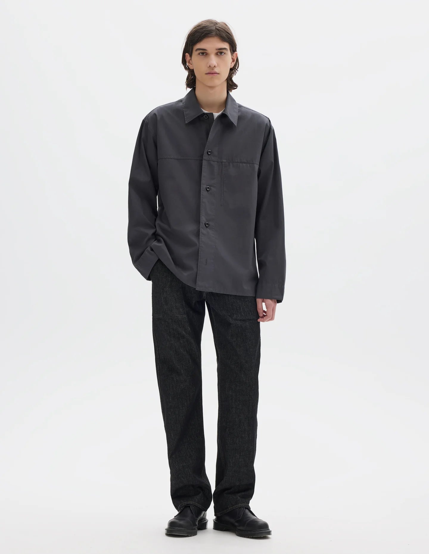Front Yoke Shirt Compact Cotton Poplin Asphalt