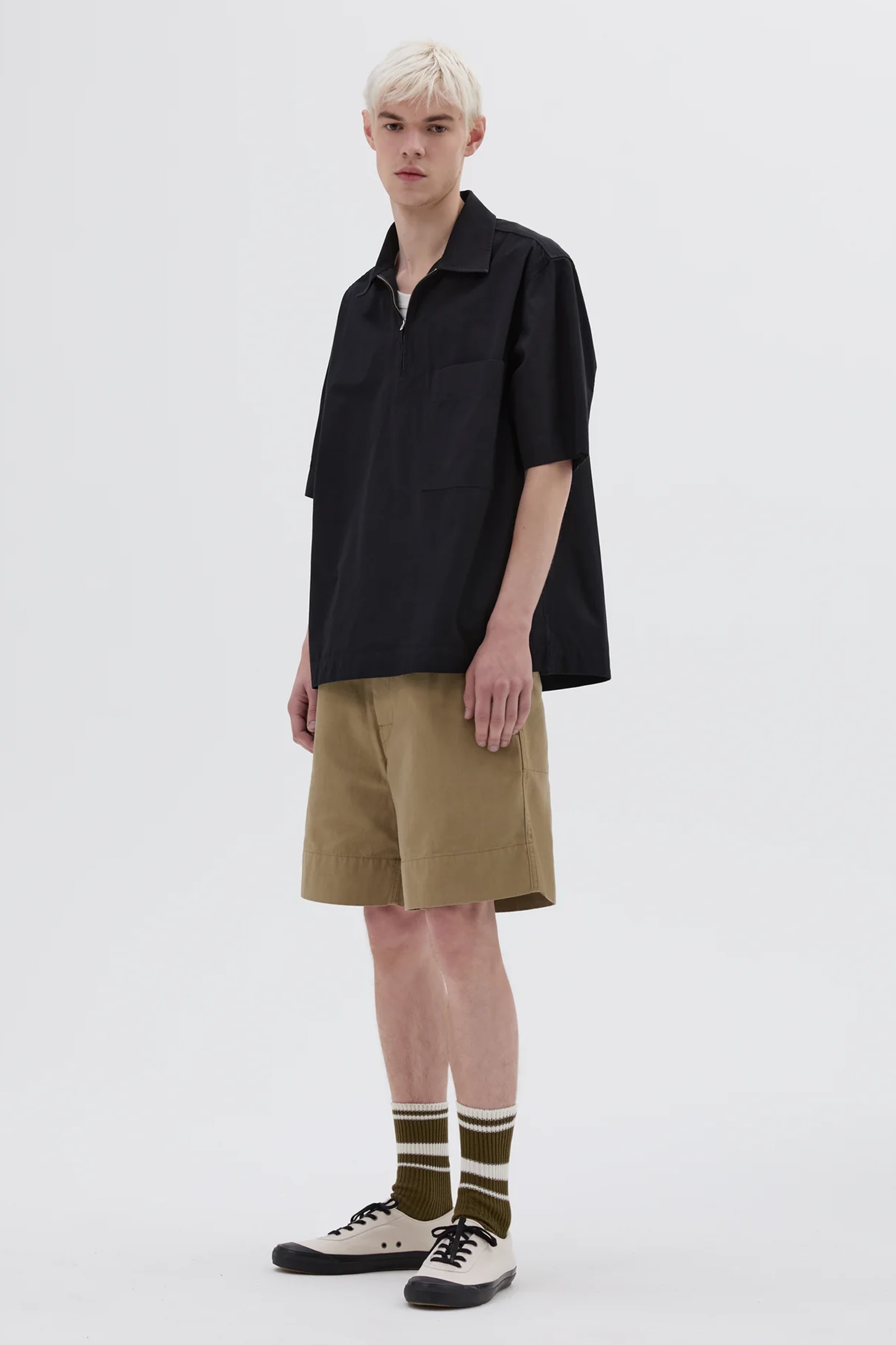 SPORTIVO [Half zip pull on shirt textured cotton black]
