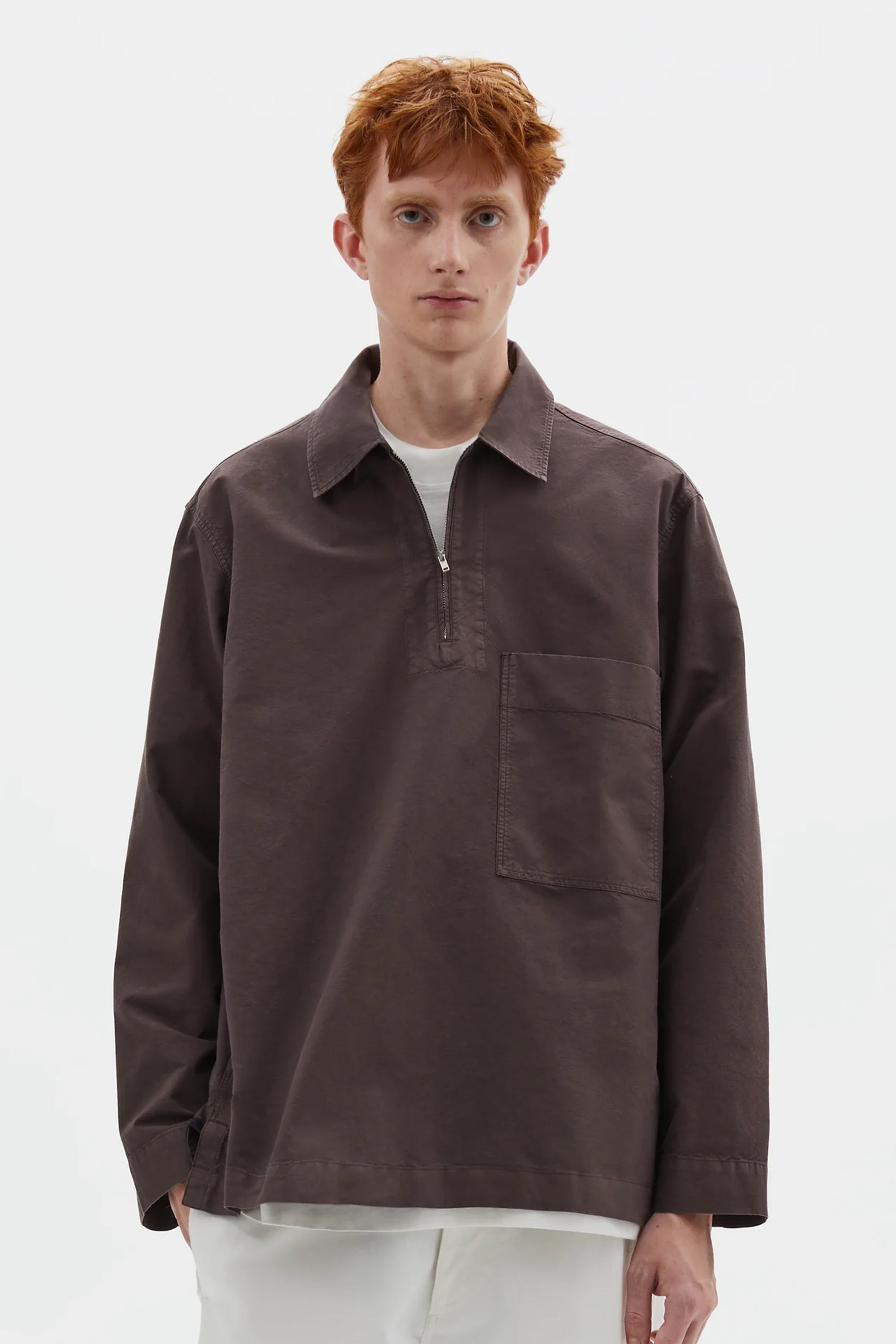 Long Sleeve Half Zip Pull On Shirt Cotton Canvas Shirting Earth