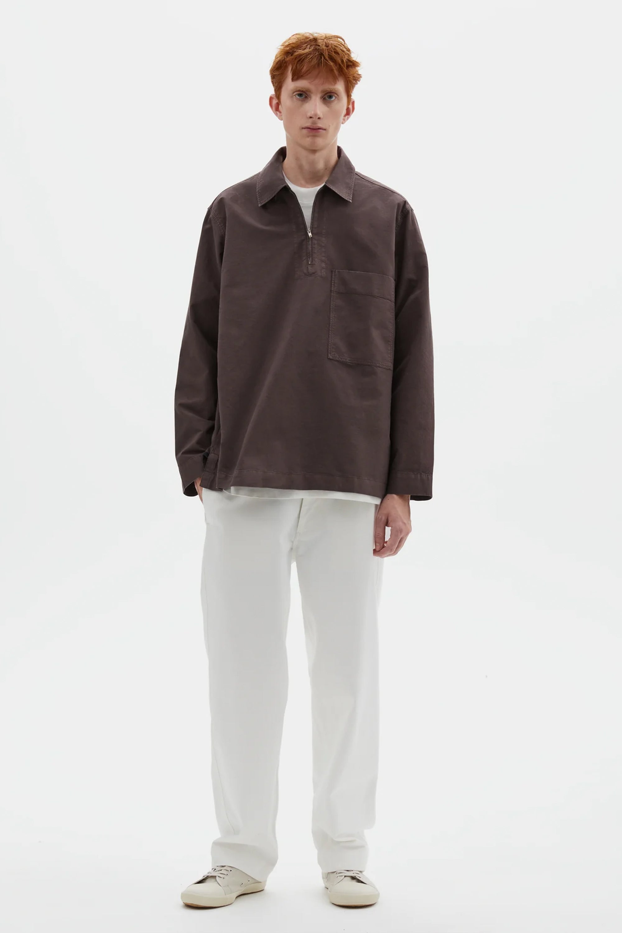 Long Sleeve Half Zip Pull On Shirt Cotton Canvas Shirting Earth