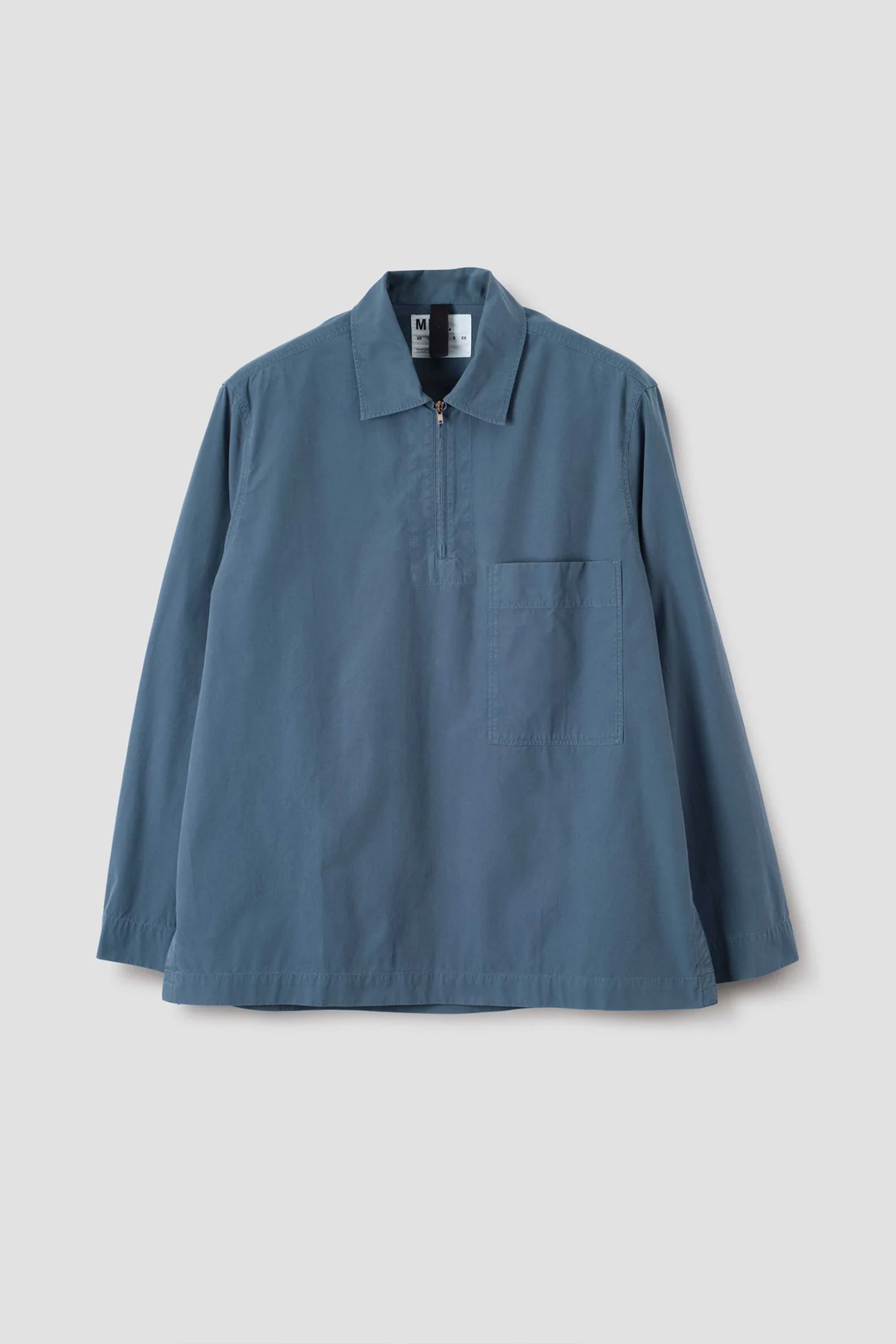 Long Sleeve Half Zip Pull On Shirt Sanded Cotton Poplin Uniform Blue_2