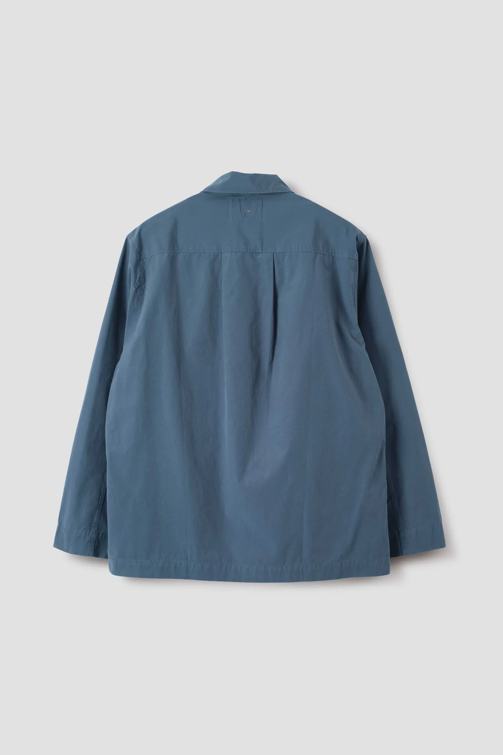 Long Sleeve Half Zip Pull On Shirt Sanded Cotton Poplin Uniform Blue_3