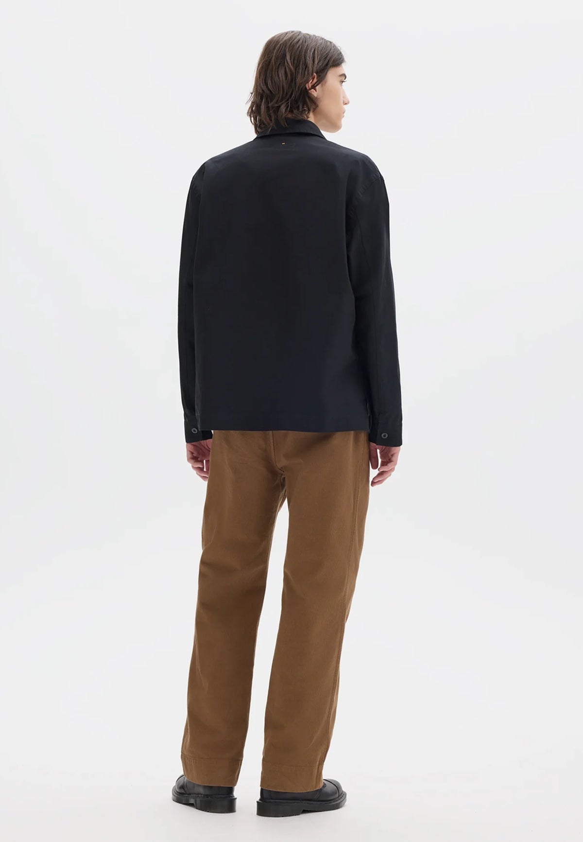LS Offset Placket Polo Denim Plainweave Black_3