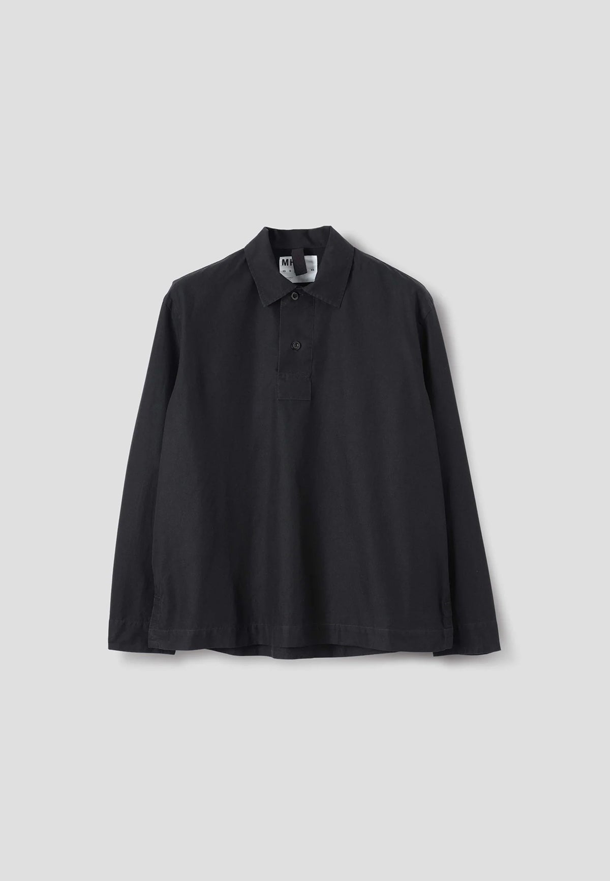 LS Offset Placket Polo Denim Plainweave Black_5