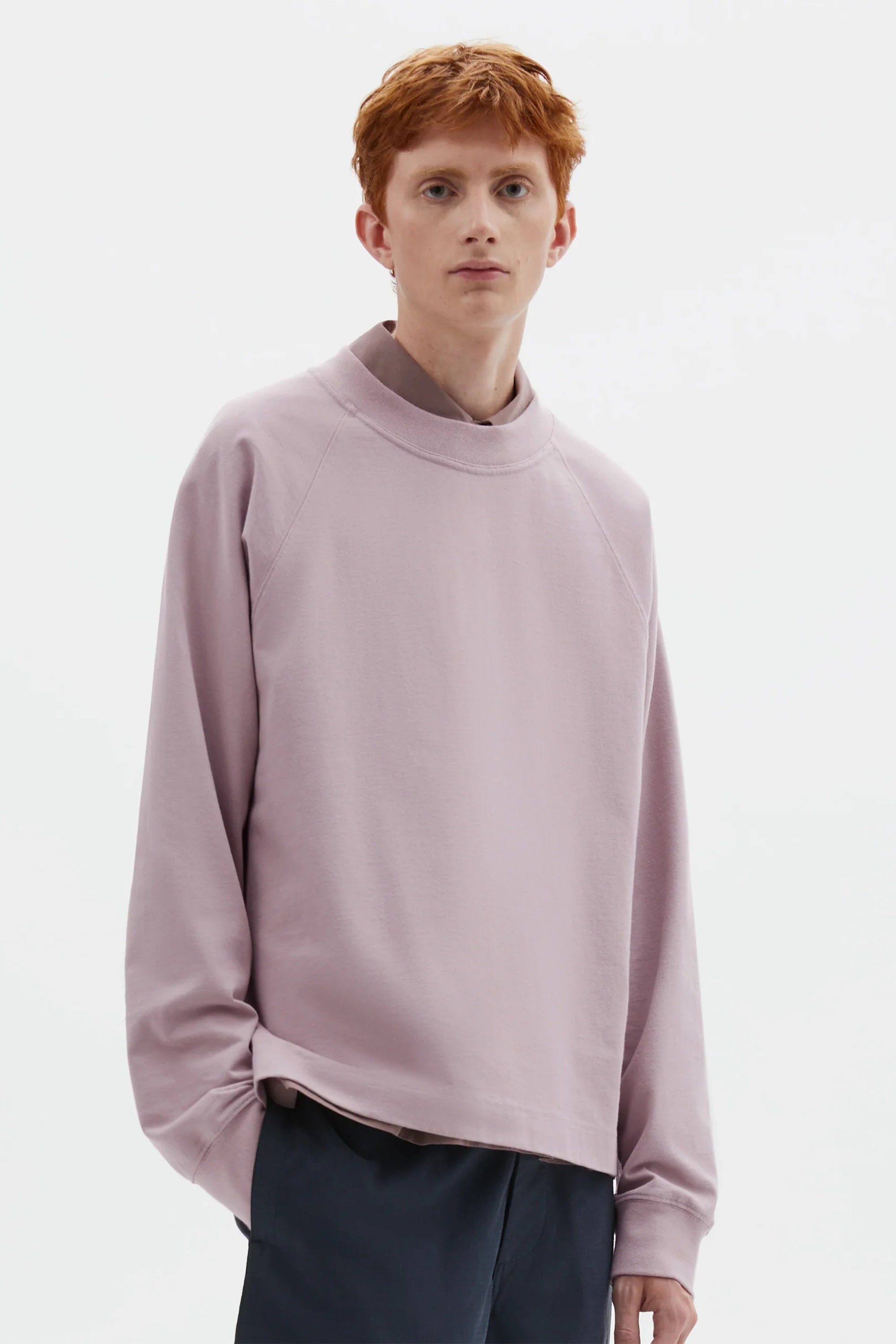 Mock Neck T-Shirt Dry Cotton Jersey Heather_1