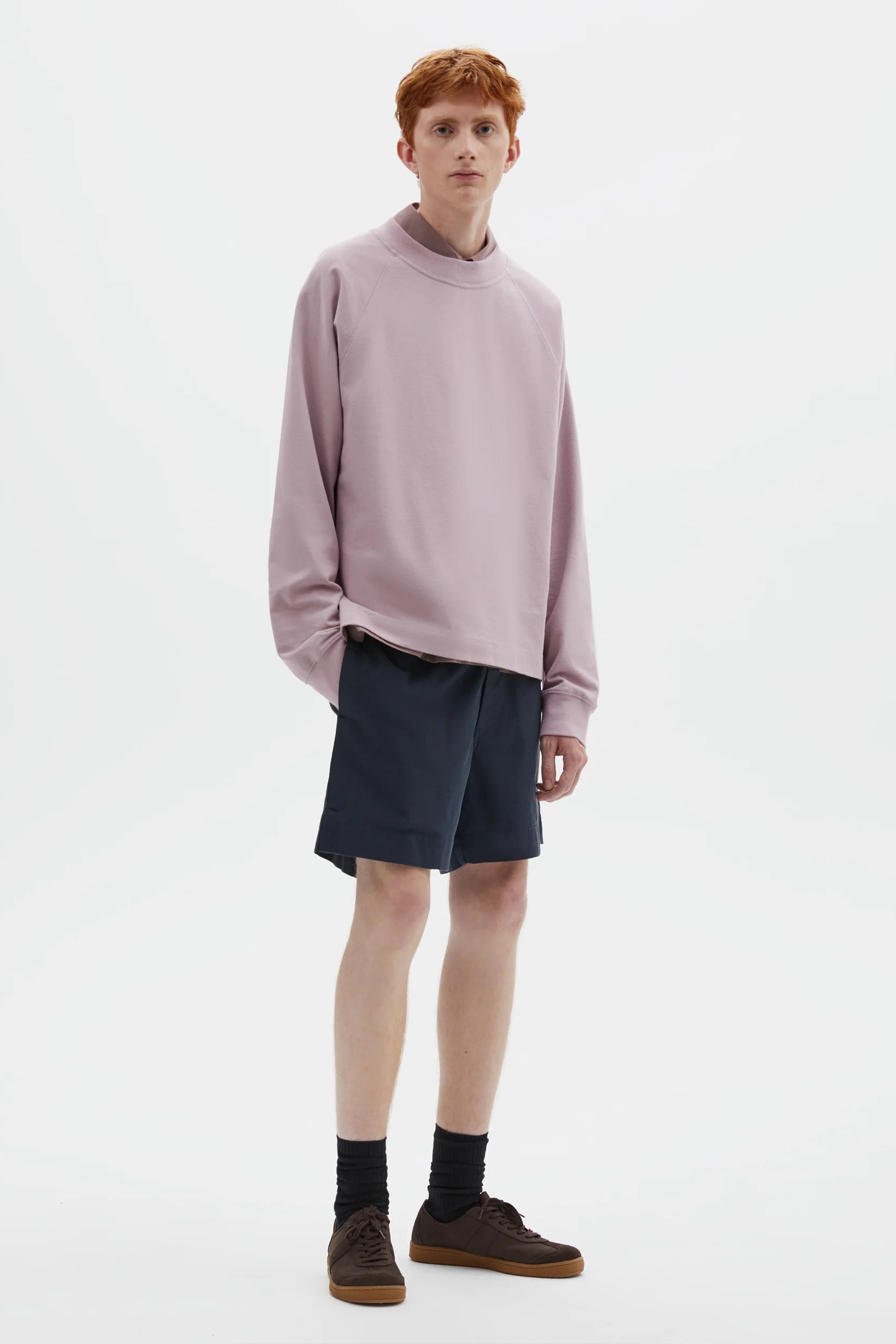 Mock Neck T-Shirt Dry Cotton Jersey Heather