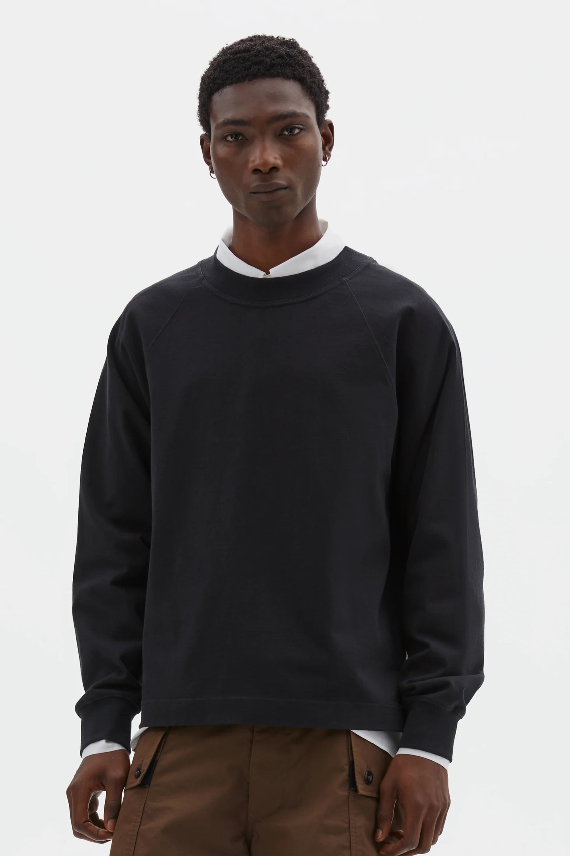 Mock Neck T-Shirt Dry Cotton Jersey Black_1