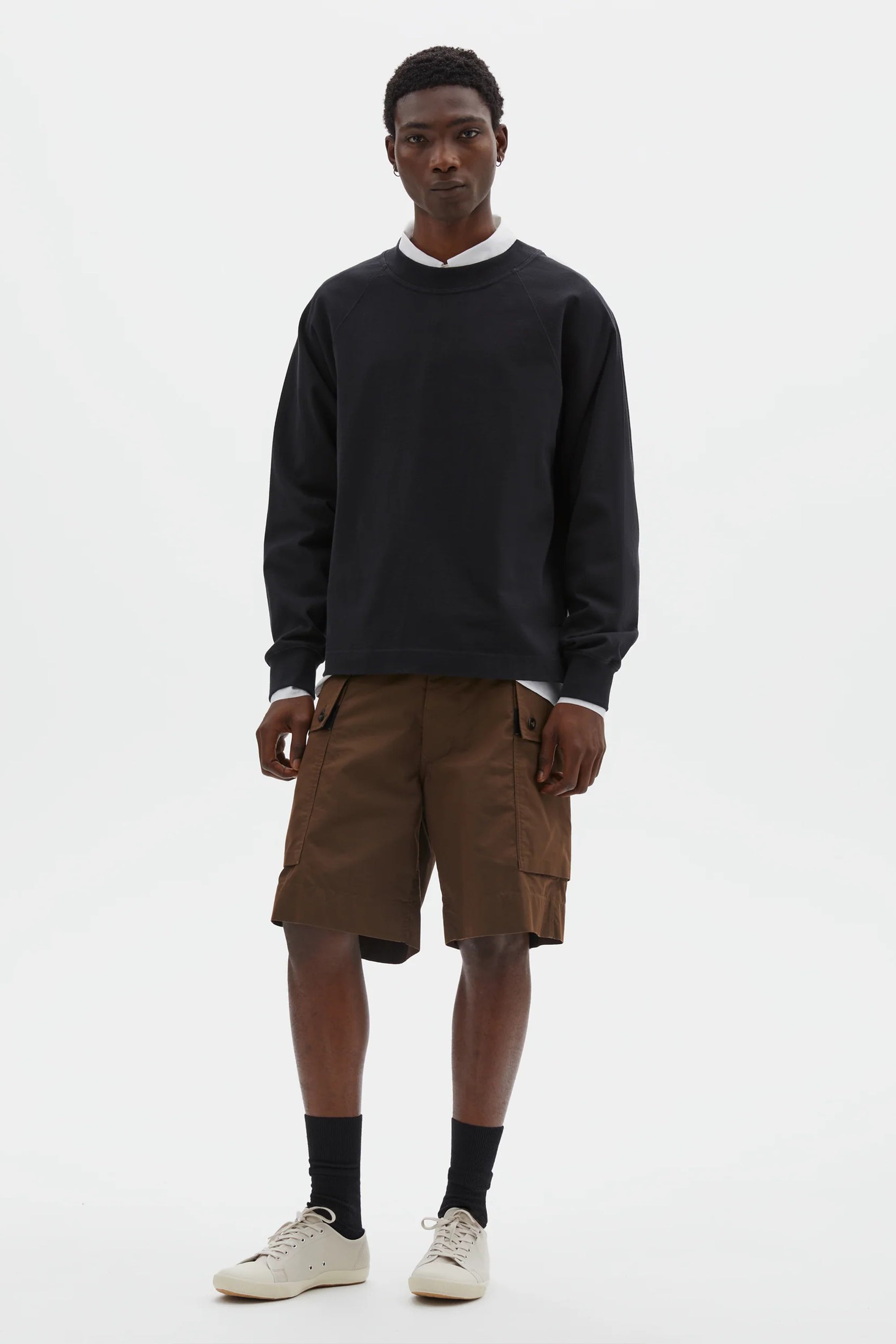 Mock Neck T-Shirt Dry Cotton Jersey Black