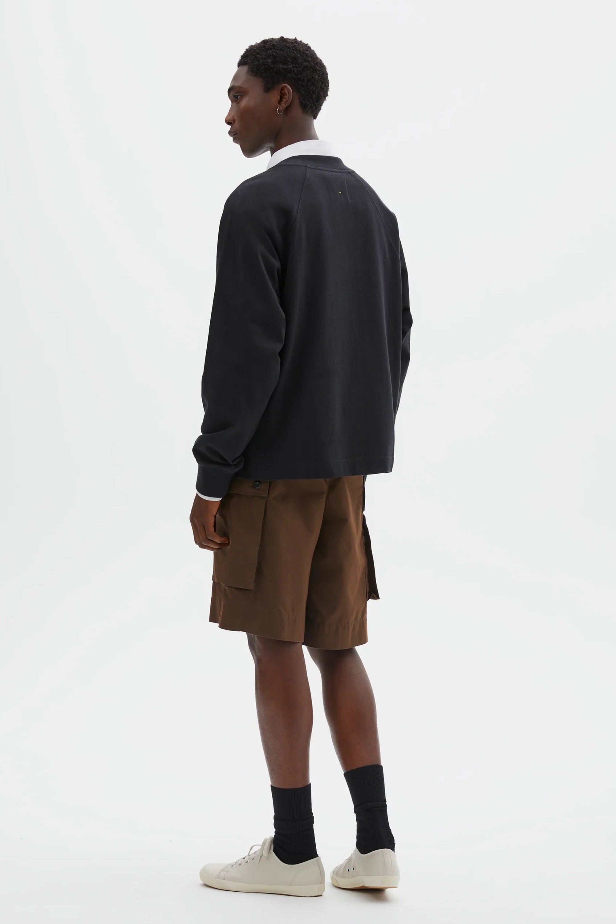 Mock Neck T-Shirt Dry Cotton Jersey Black