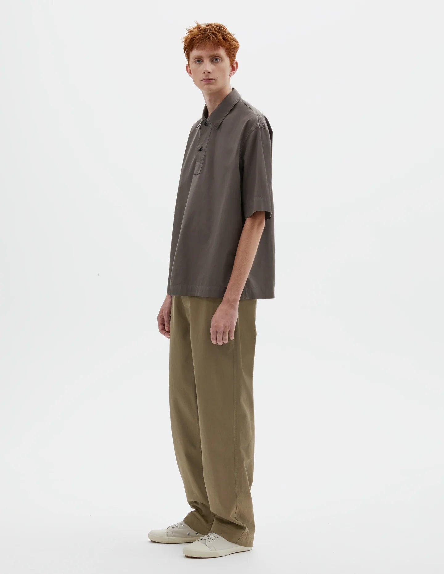 Offset Placket Polo Washed Cotton Poplin Mole