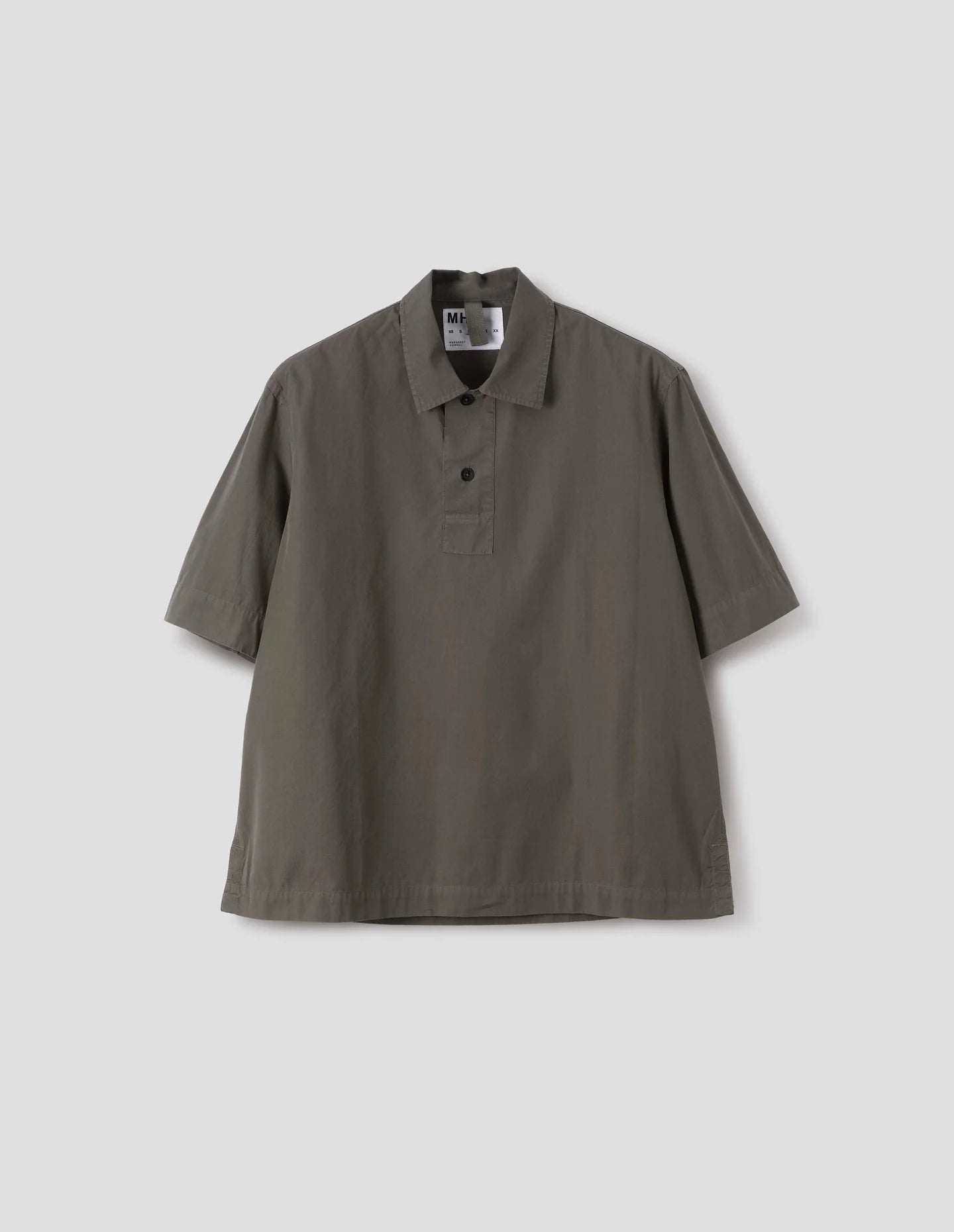 Offset Placket Polo Washed Cotton Poplin Mole_5