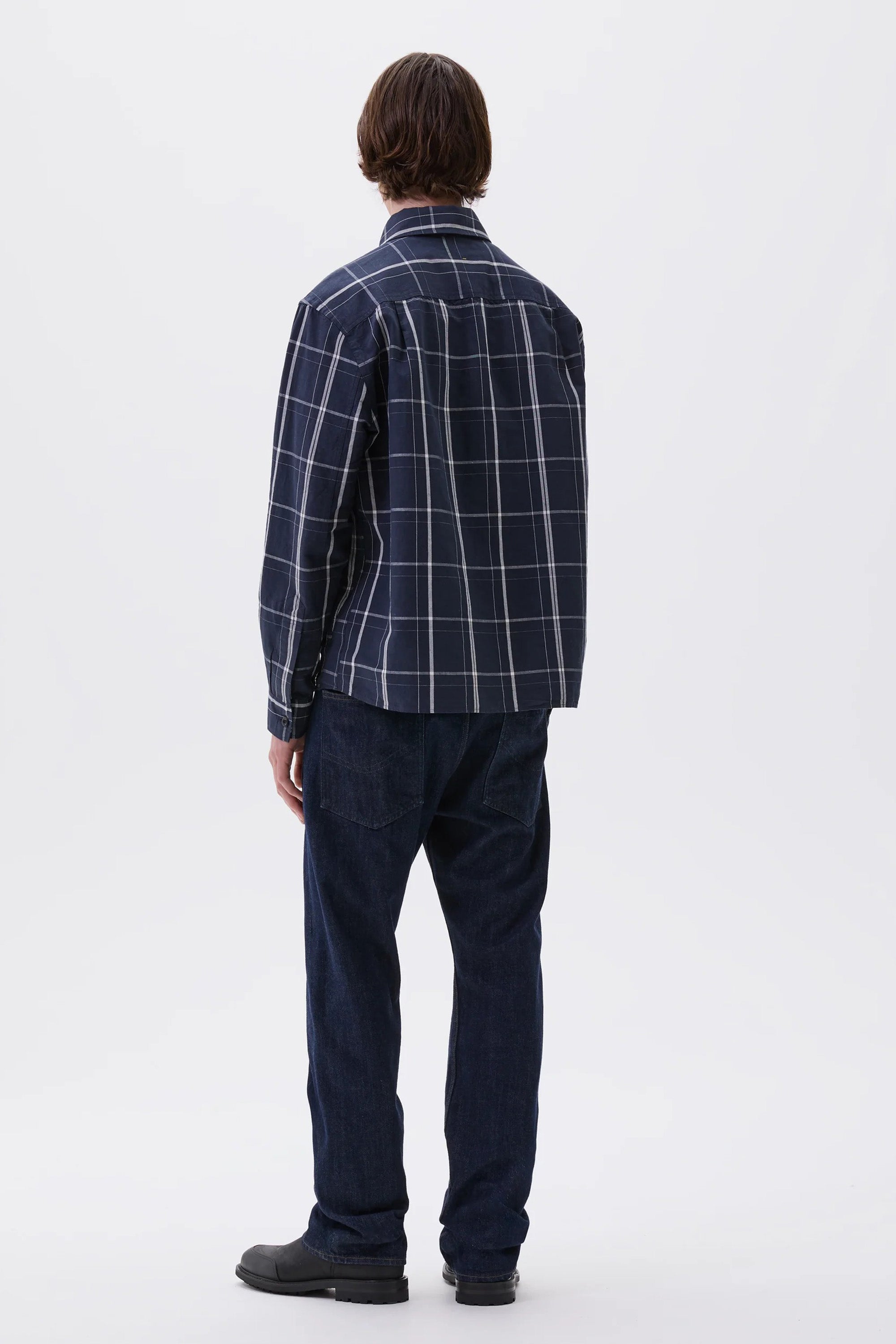Overall Shirt Graphic Grid Check Cotton Slate Blue/ Off White