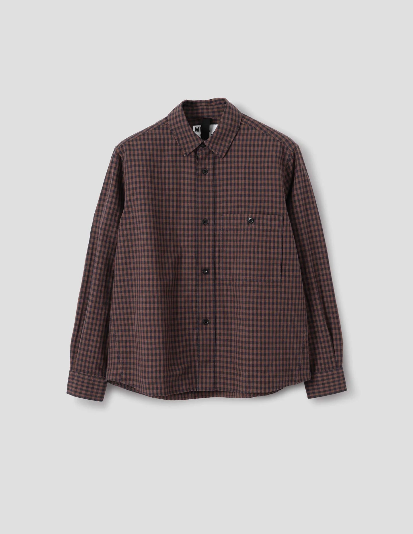 Overall Shirt Irregular Cotton Linen Gingham Chestnut/ Ink_4