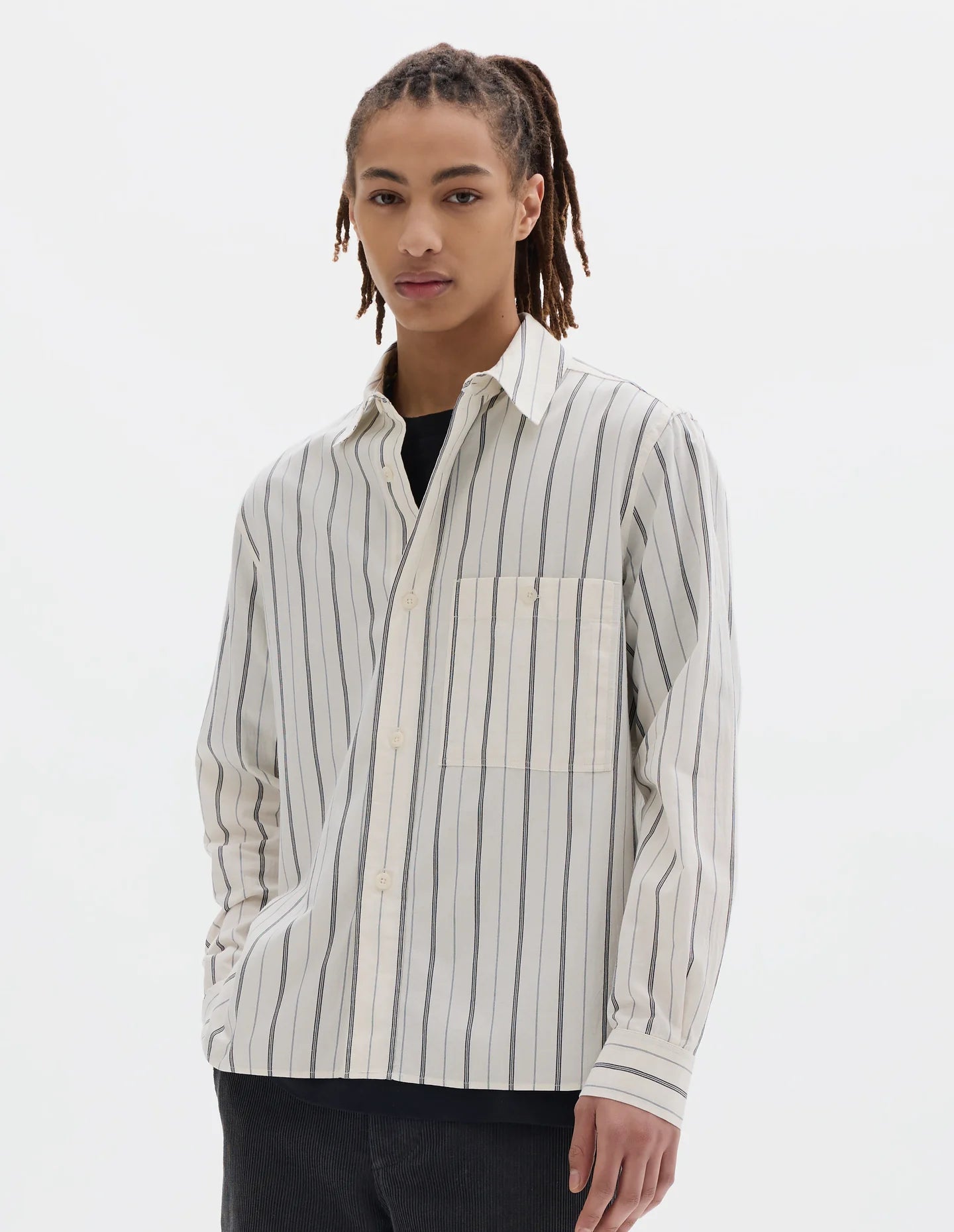 Overall Shirt Jap. Wide Stripe Cotton Blend Off White/ Navy