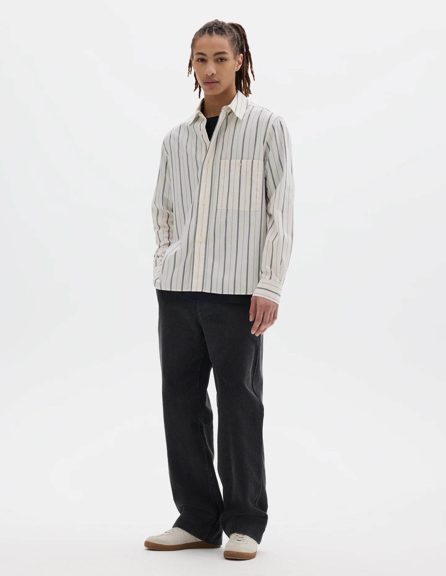 Overall Shirt Jap. Wide Stripe Cotton Blend Off White/ Navy
