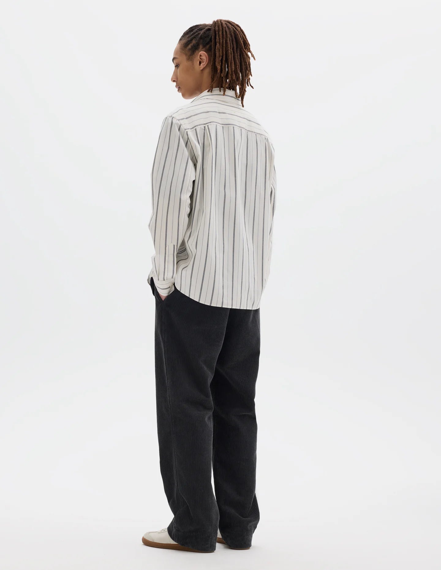 Overall Shirt Jap. Wide Stripe Cotton Blend Off White/ Navy
