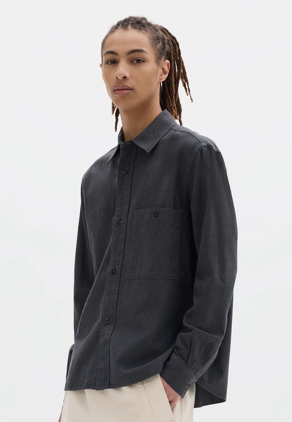 Overall Shirt Japanese Melange Cotton Chambray Charcoal