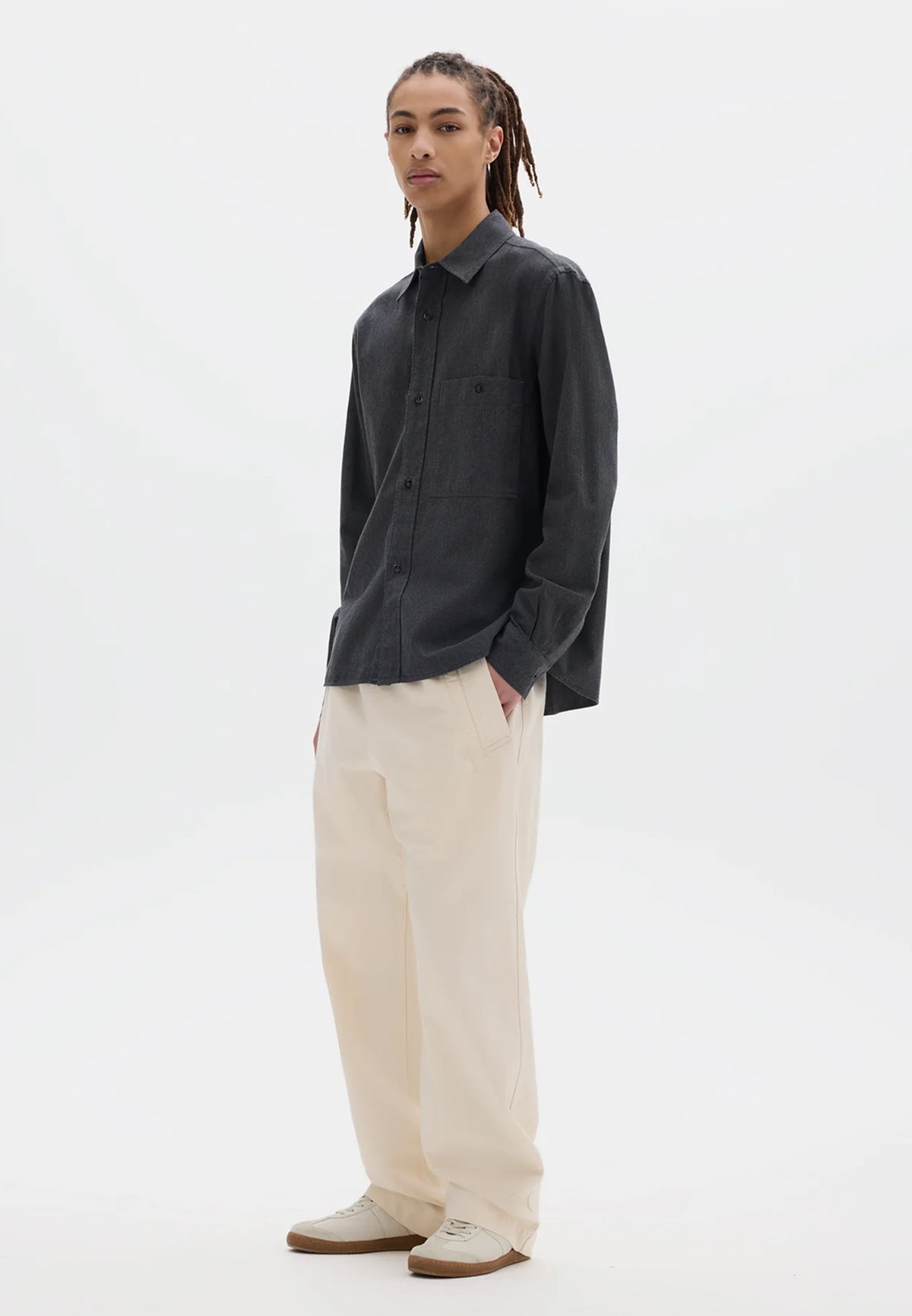 Overall Shirt Japanese Melange Cotton Chambray Charcoal_2