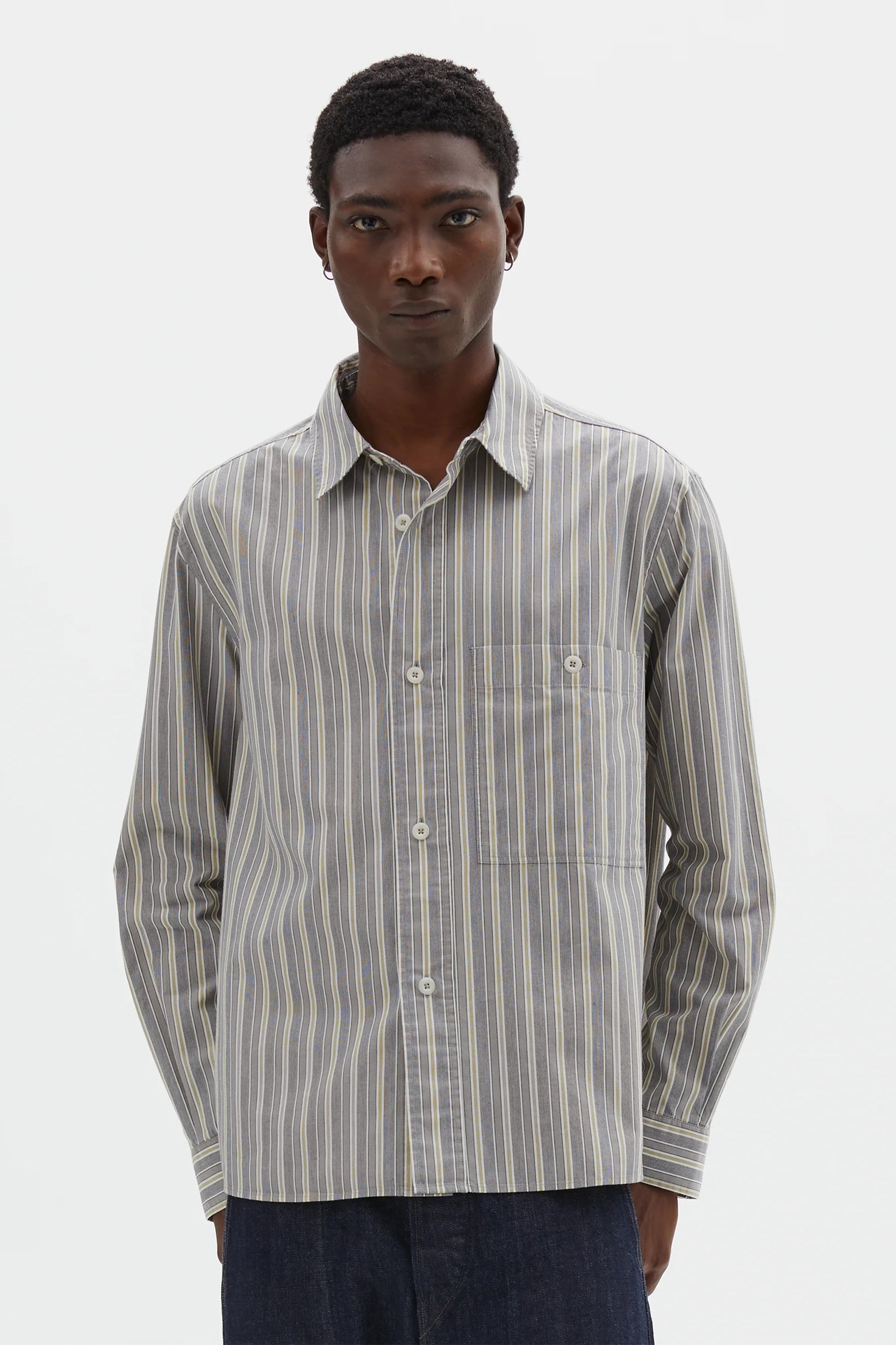 Overall Shirt Pyjama Stripe Cotton Off White/ Grey/ Zest