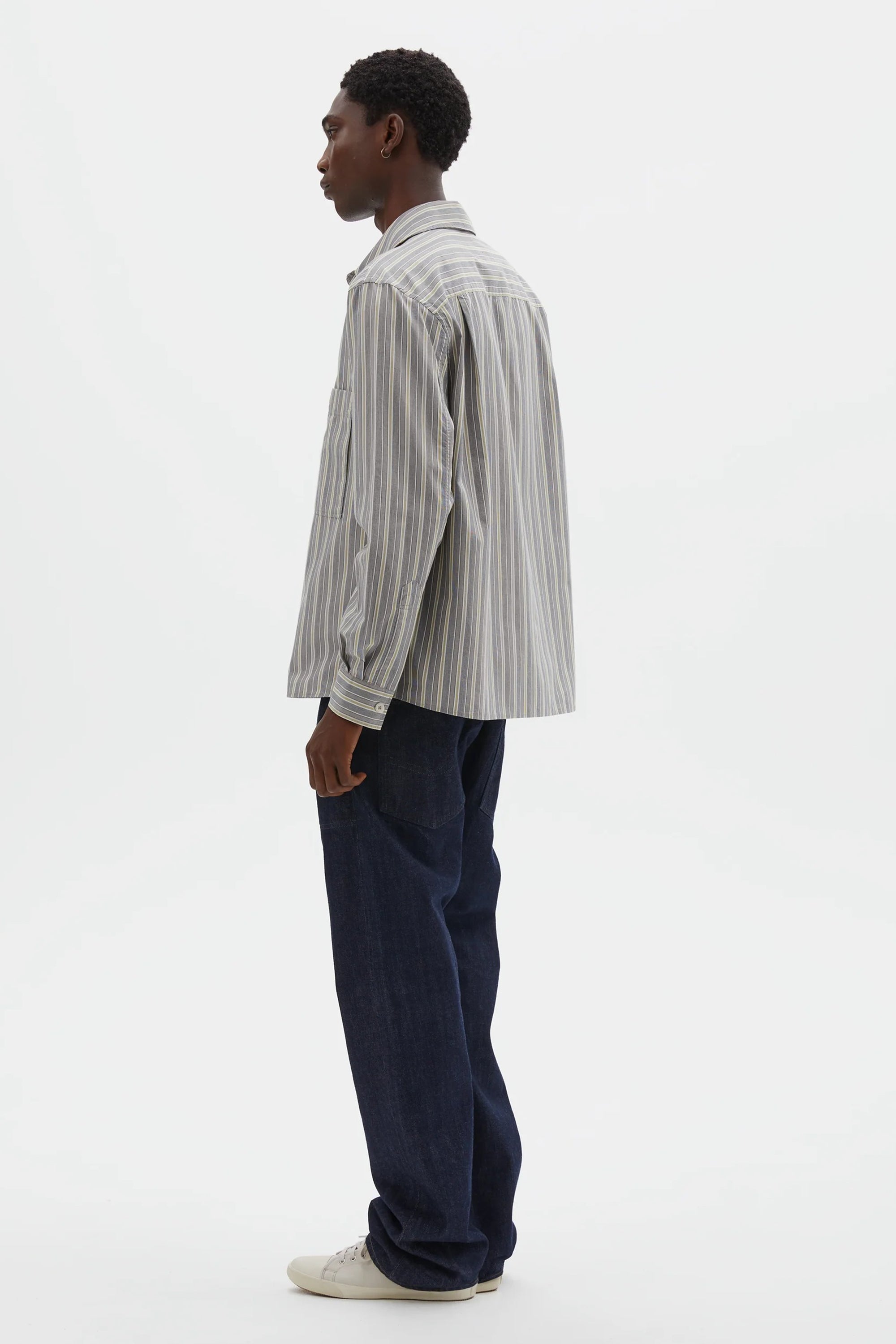 Overall Shirt Pyjama Stripe Cotton Off White/ Grey/ Zest