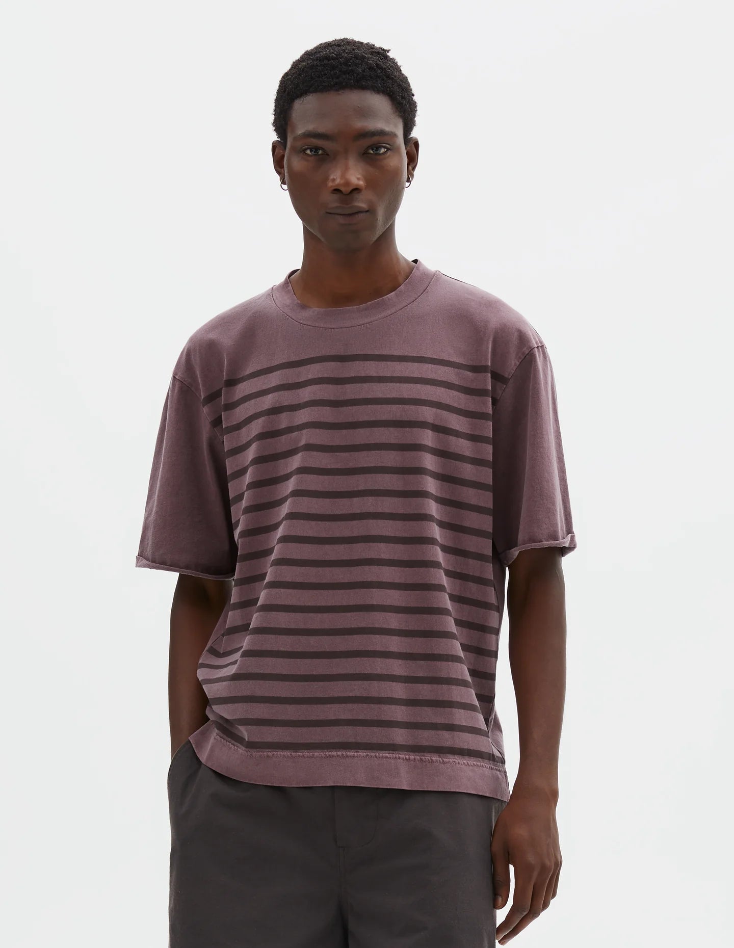 Overdye Stripe T-Shirt Lightweight Dry Jersey Berry/ Mahogany_1