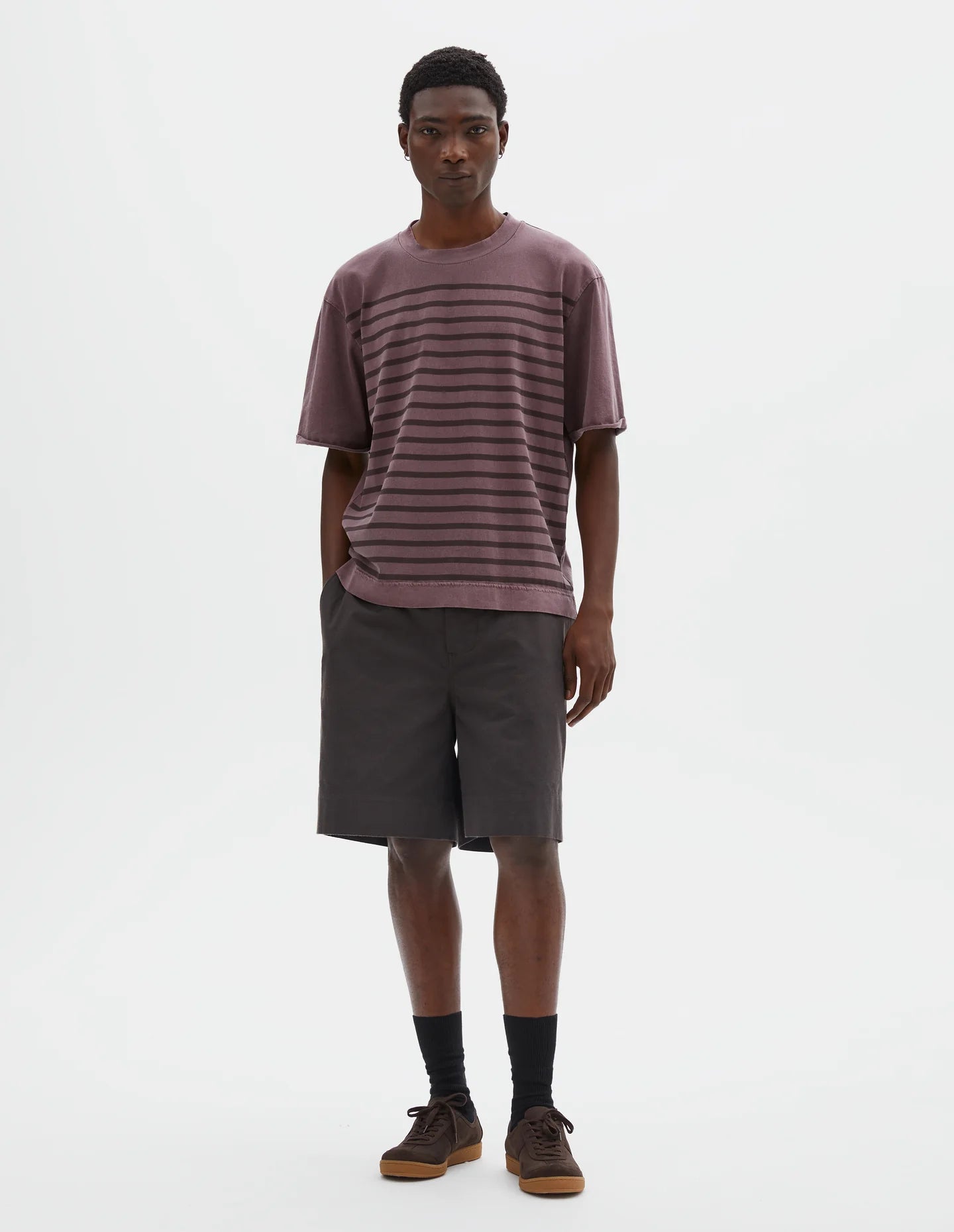 Overdye Stripe T-Shirt Lightweight Dry Jersey Berry/ Mahogany