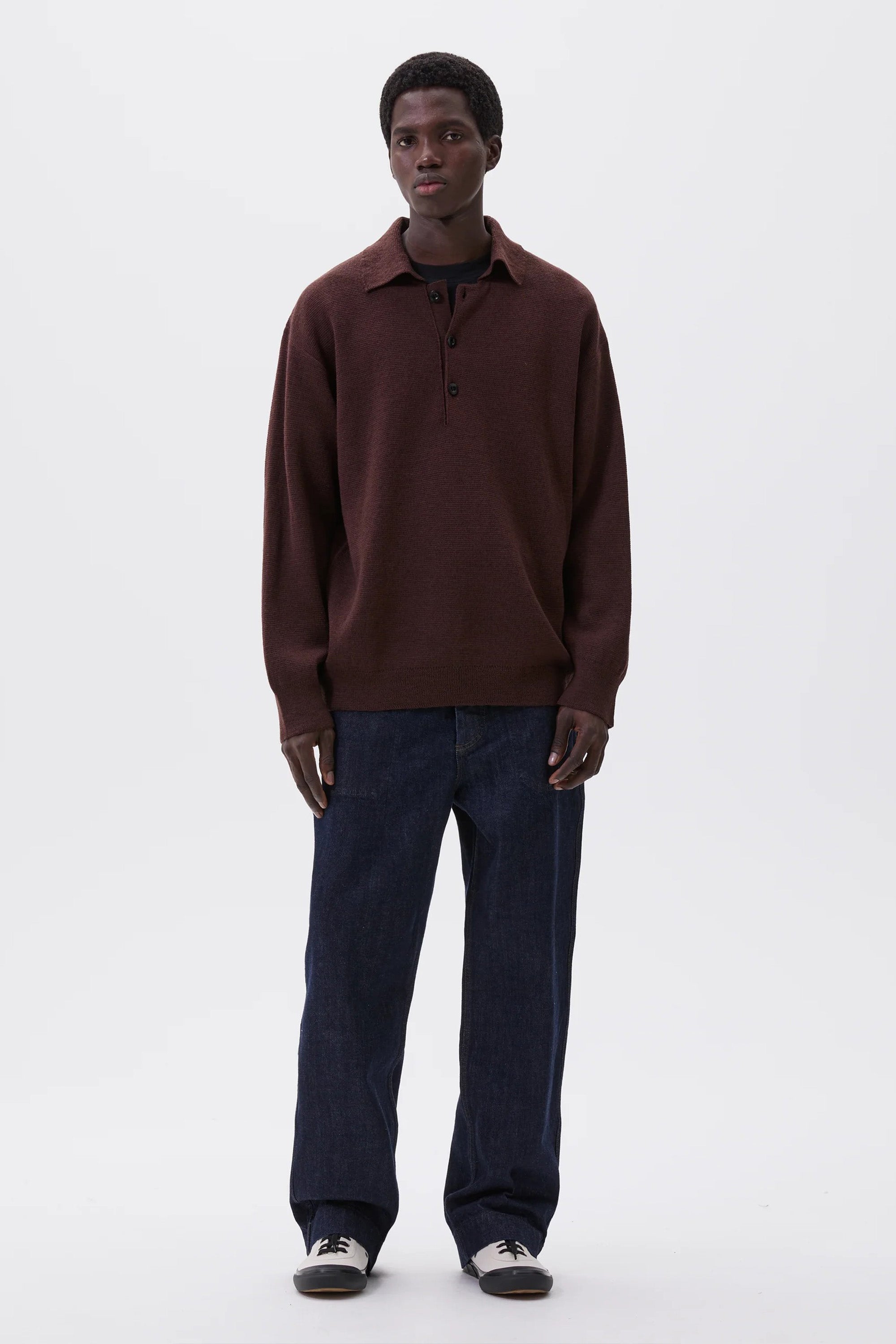 Oversized Knitted Polo Dry Wool Dark Brown