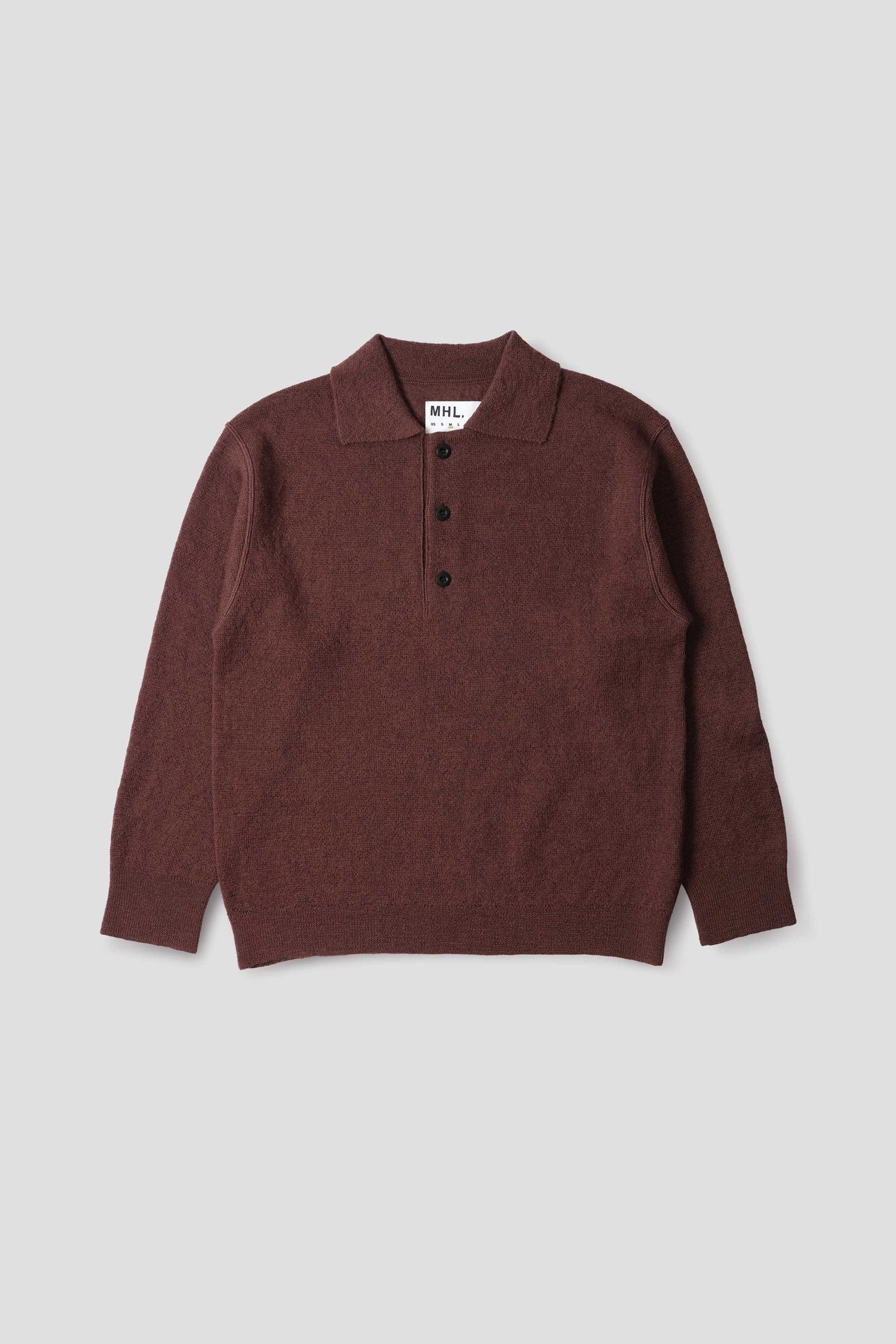 Oversized Knitted Polo Dry Wool Dark Brown_4