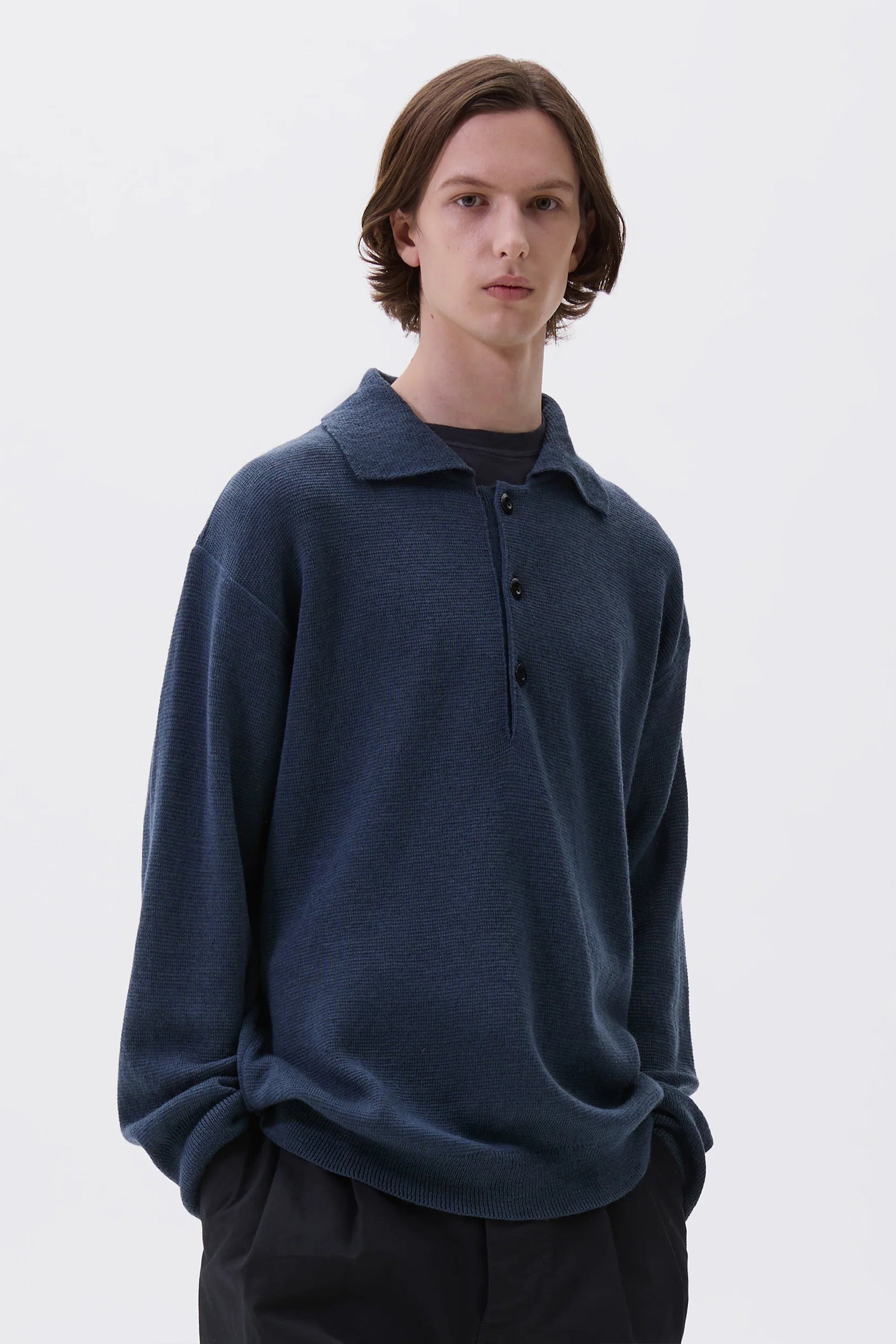 Oversized Knitted Polo Dry Wool Uniform Blue