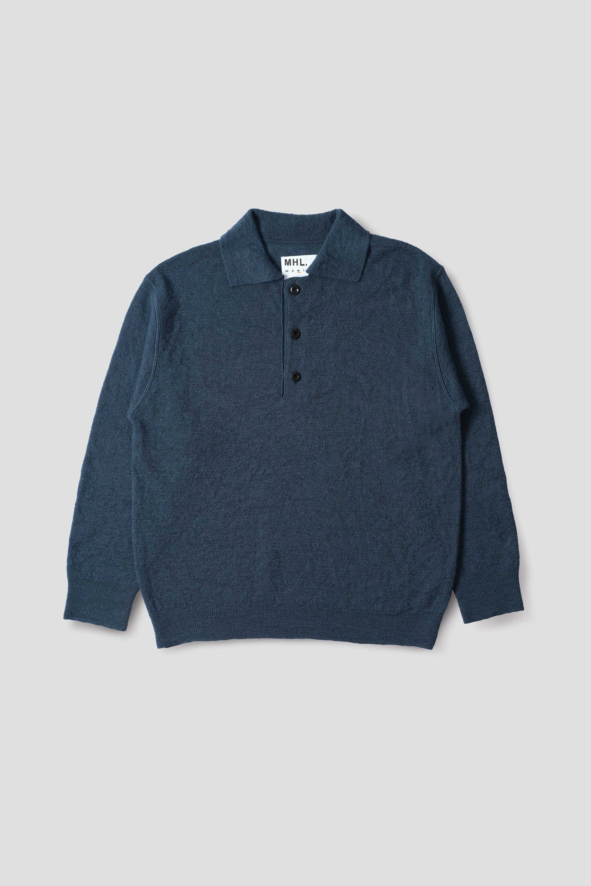Oversized Knitted Polo Dry Wool Uniform Blue_4