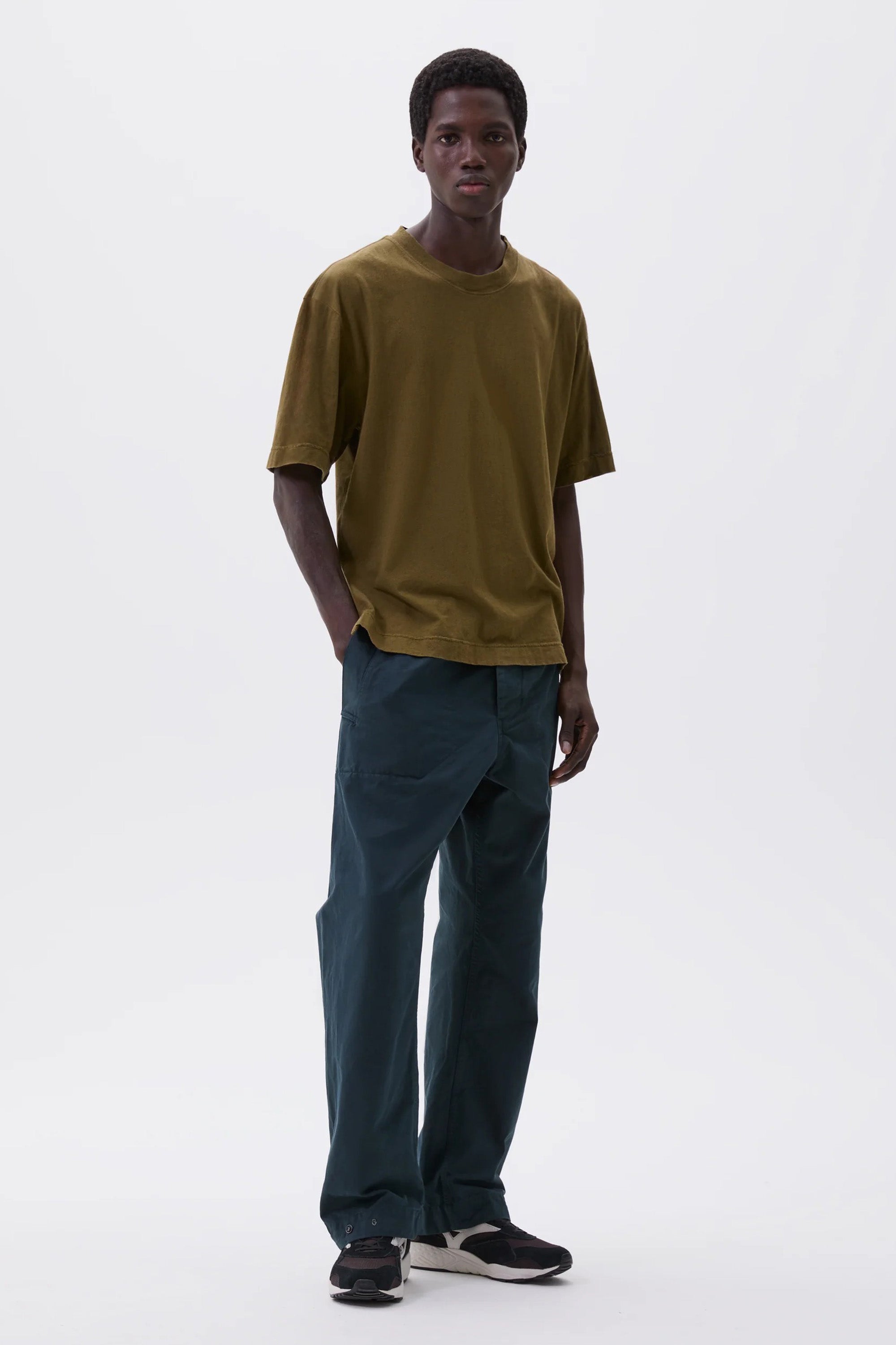 Press Stud Trousers Double Twisted Cotton Canvas Petrol