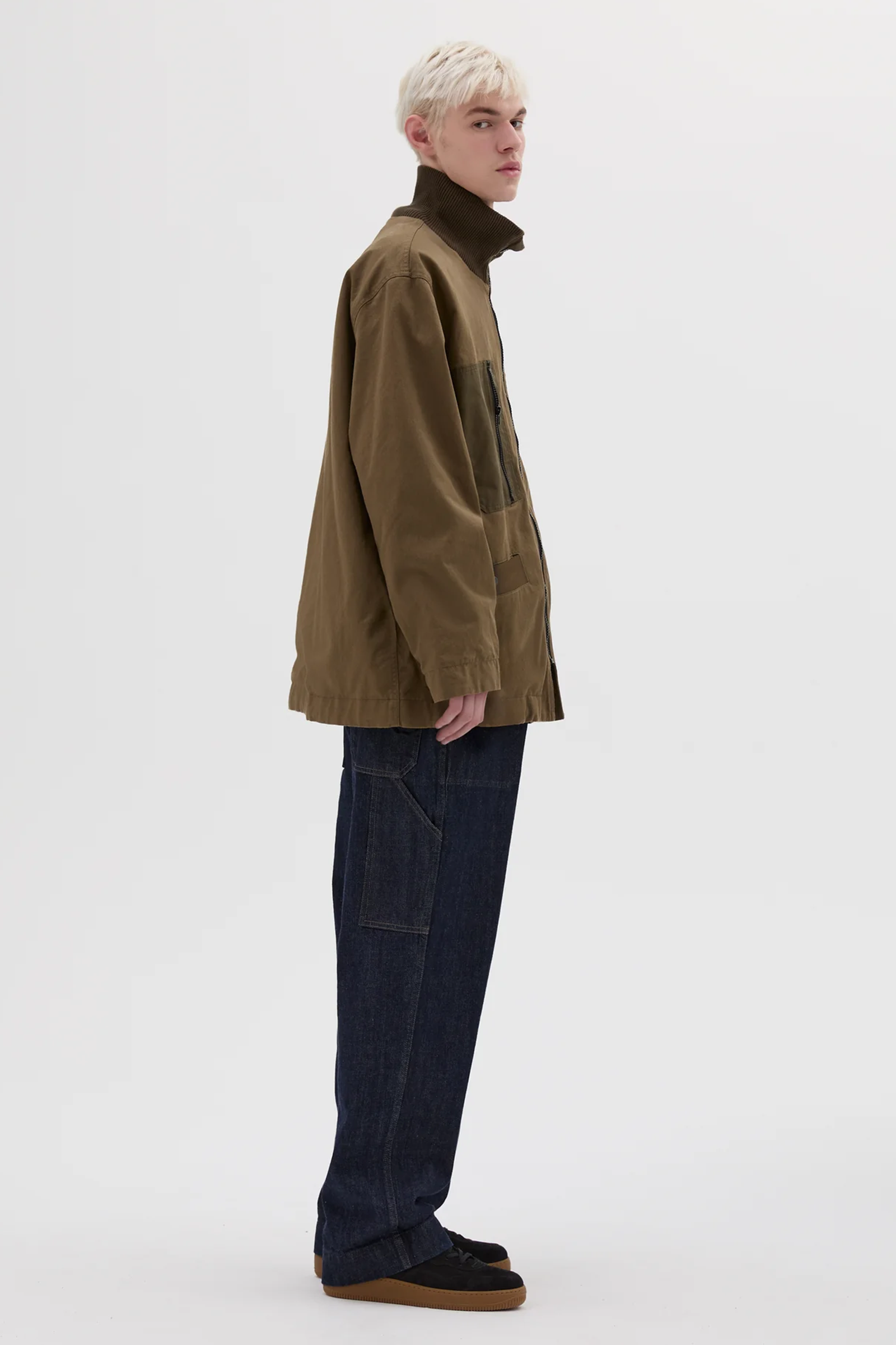 Rib Knit Jacket Soft Cotton Drill Khaki Green