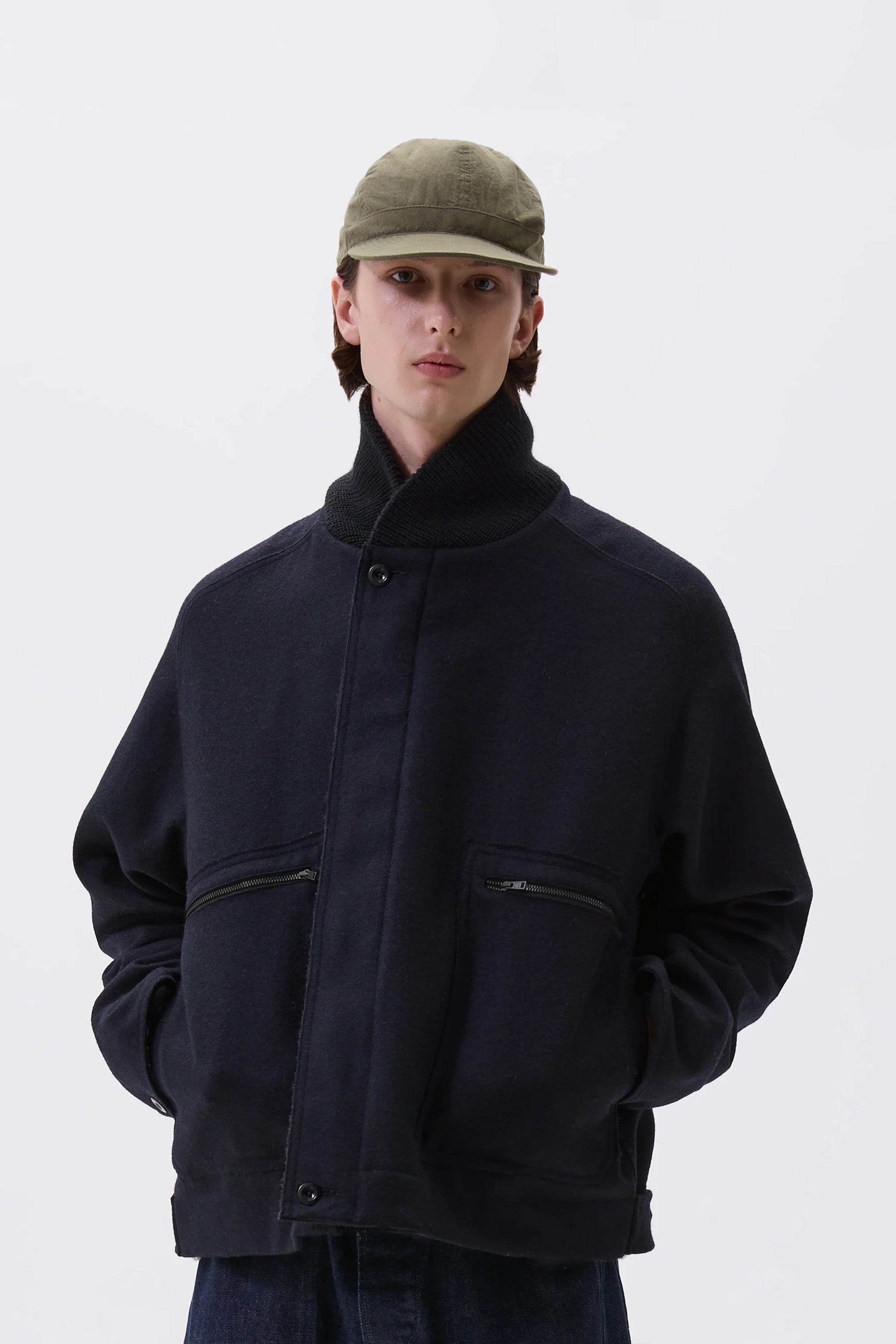 Rib Neck Jacket Coarse Melton Wool Ink_1